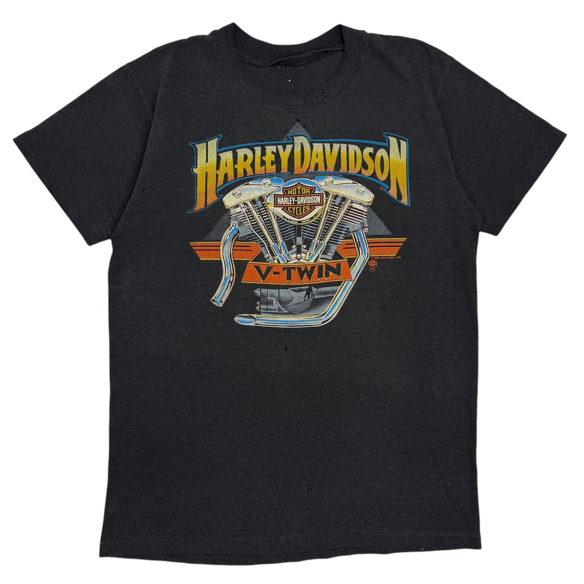 1982 Harley Davidson V-Twin Engine Tee Faded Black