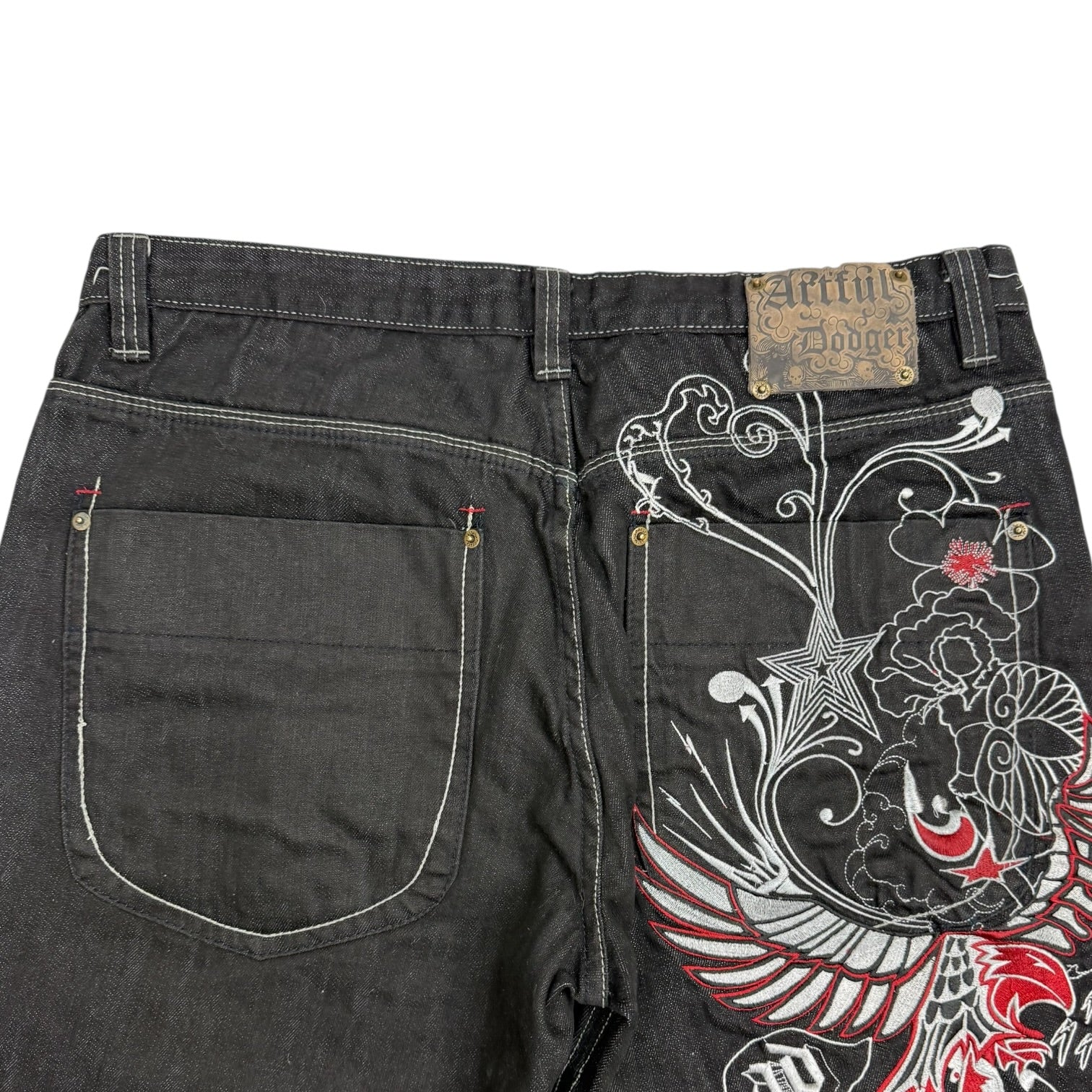 Vintage Y2K Artful Dodge Embroidered Denim Pants Dark Wash