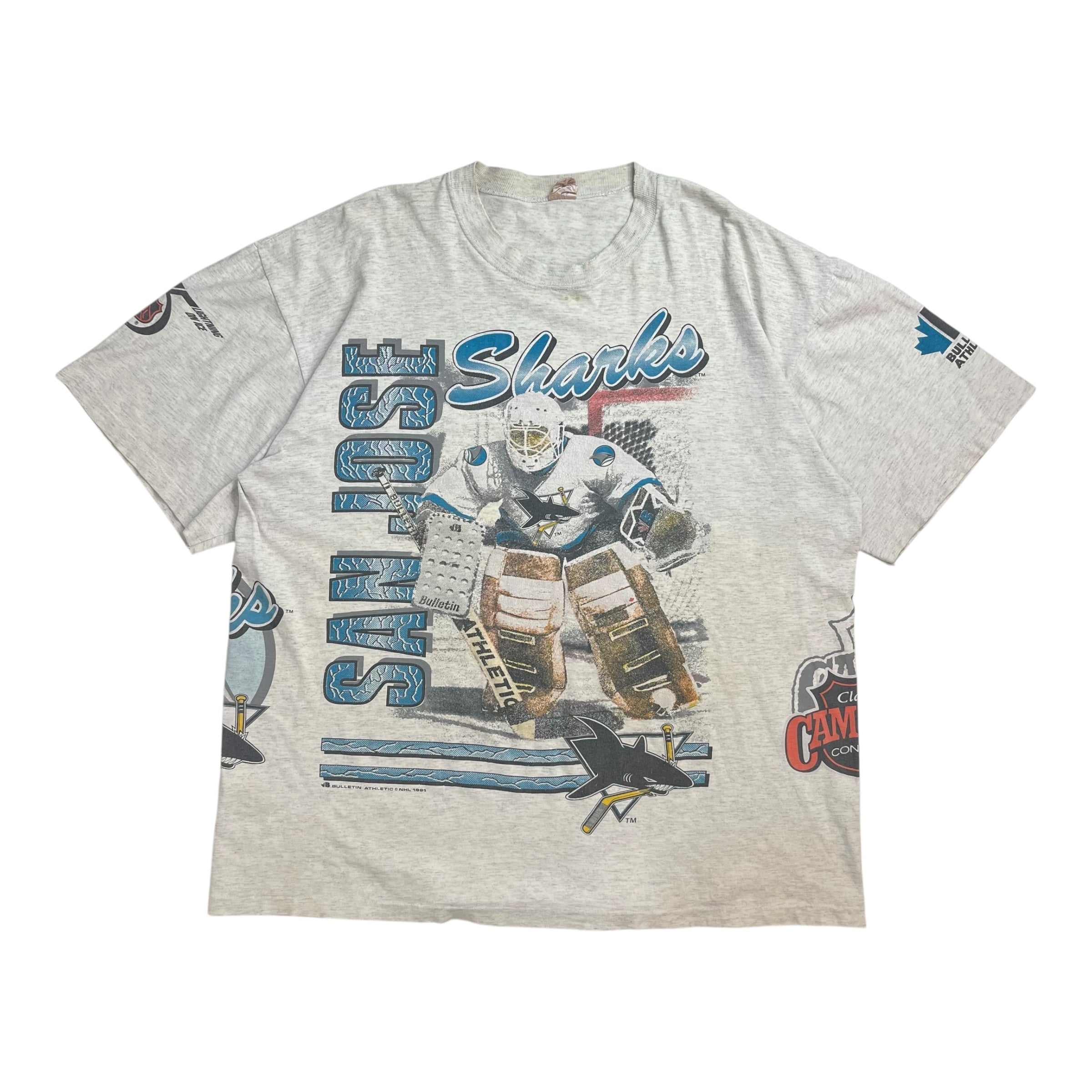 Vintage San Jose Sharks Bulletin Athletics Goalie Tee Grey