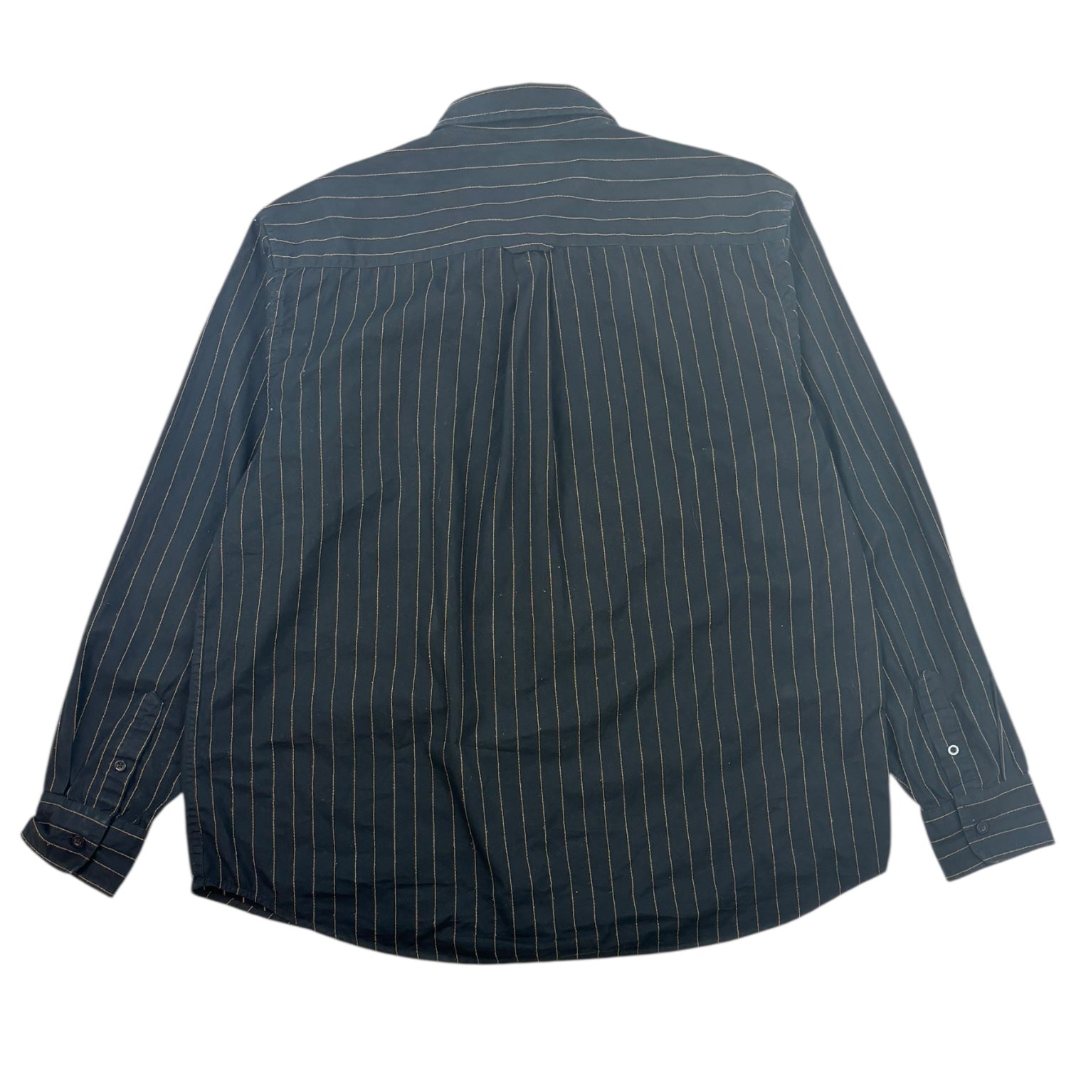Stussy Embroidered Striped Button-Up Long Sleeve Shirt Black