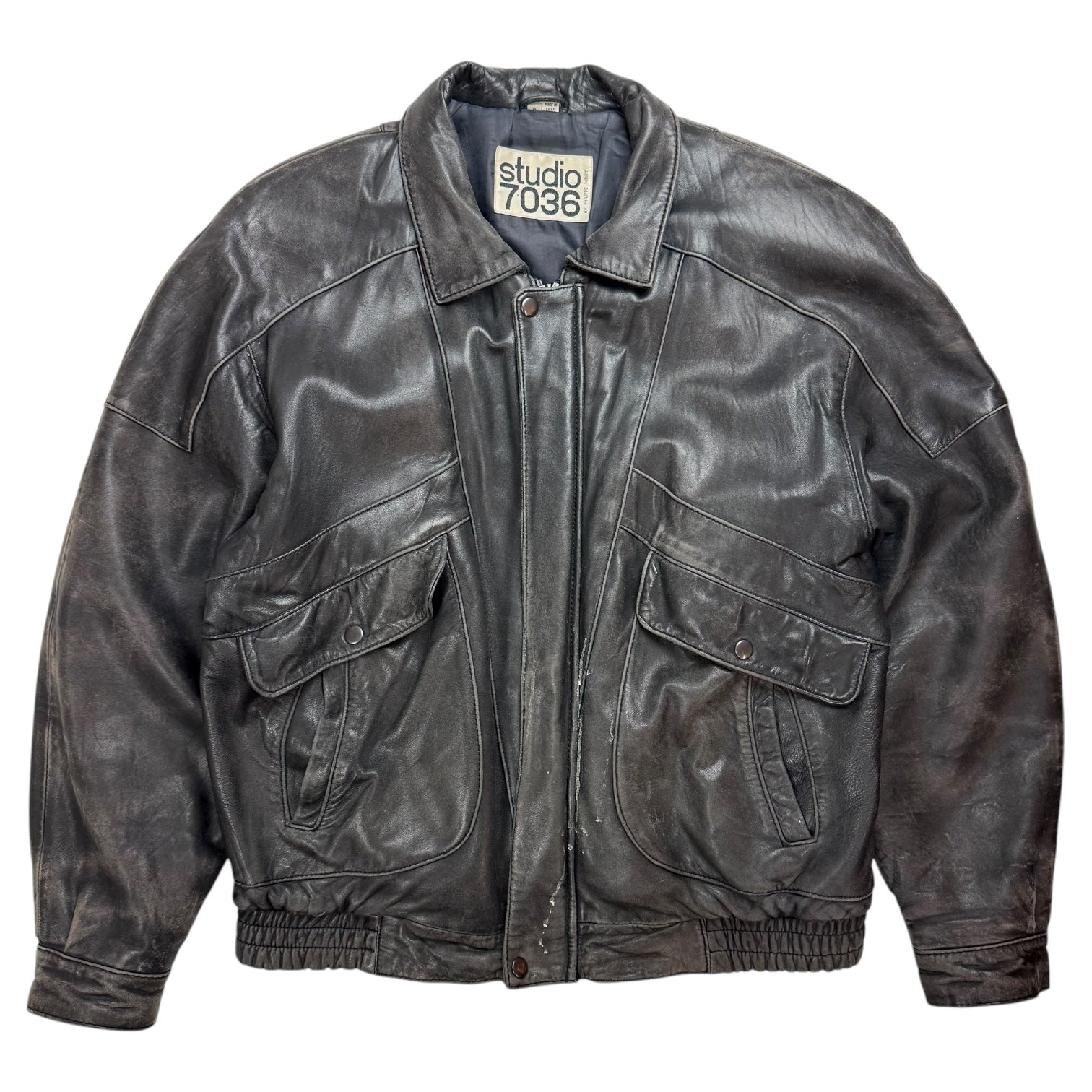 Vintage Philippe Monet Leather Bomber Jacket Black