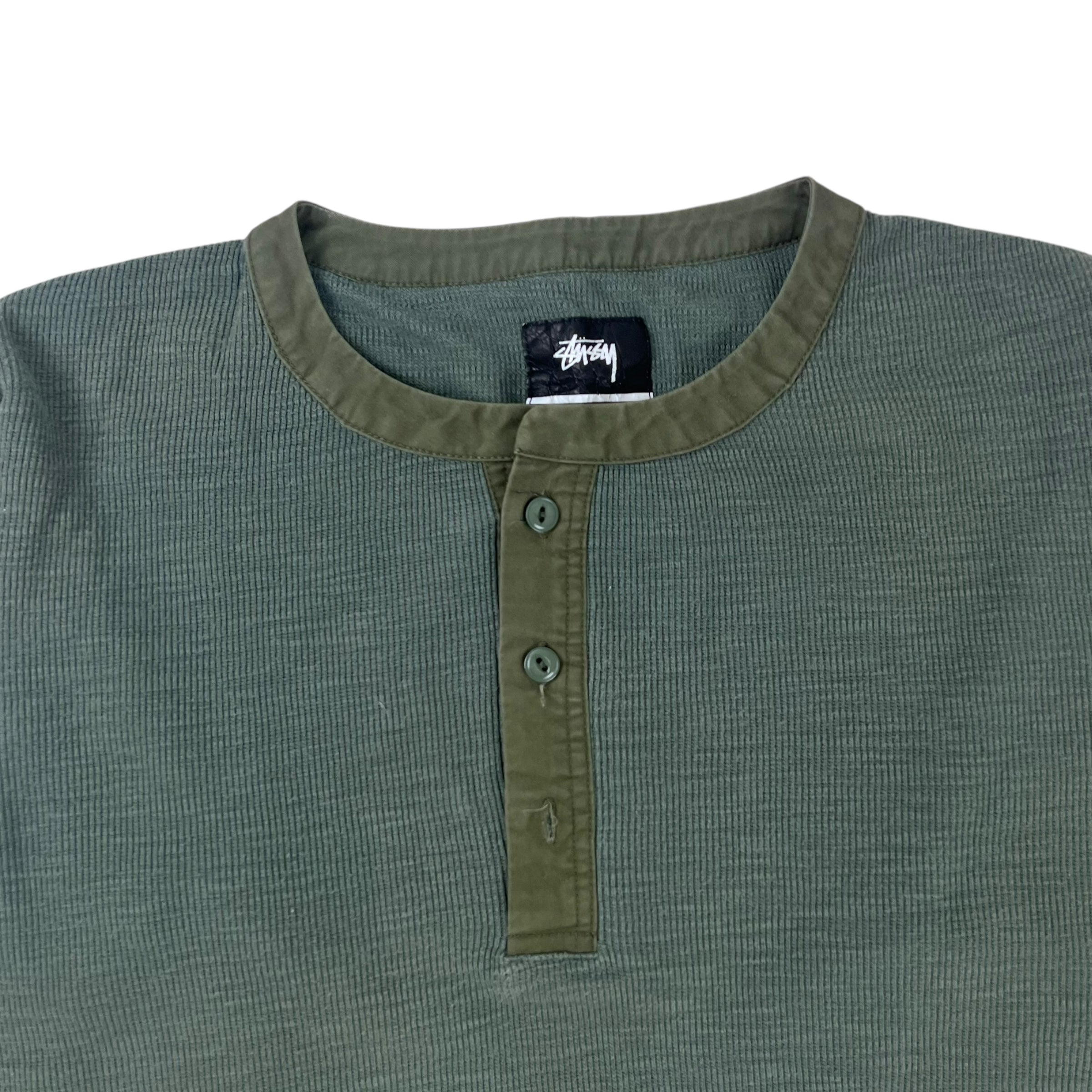 Y2K Stussy Henley Shirt Army Green