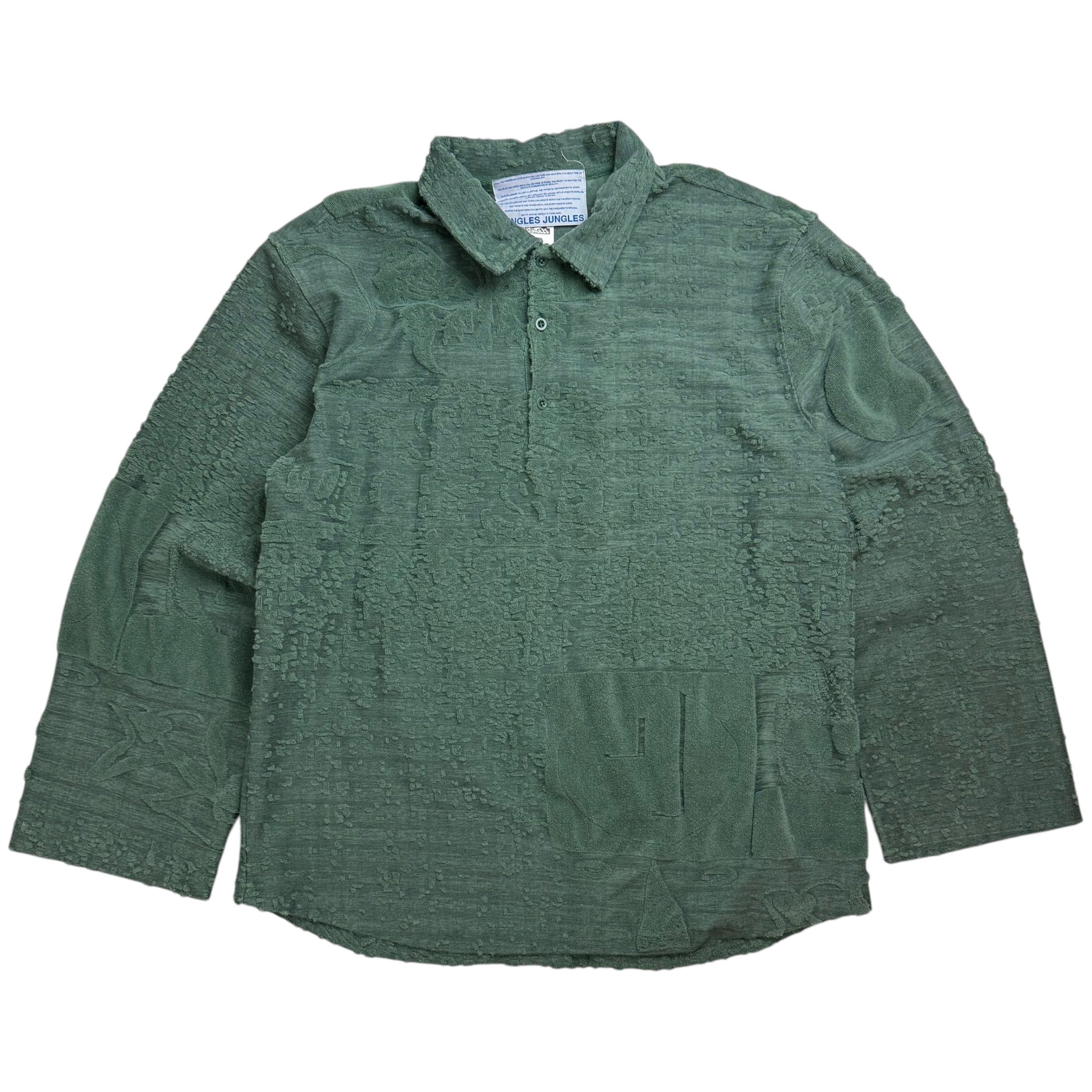 Jungles Symbols Terry Towelling L/S Button Up Shirt Green