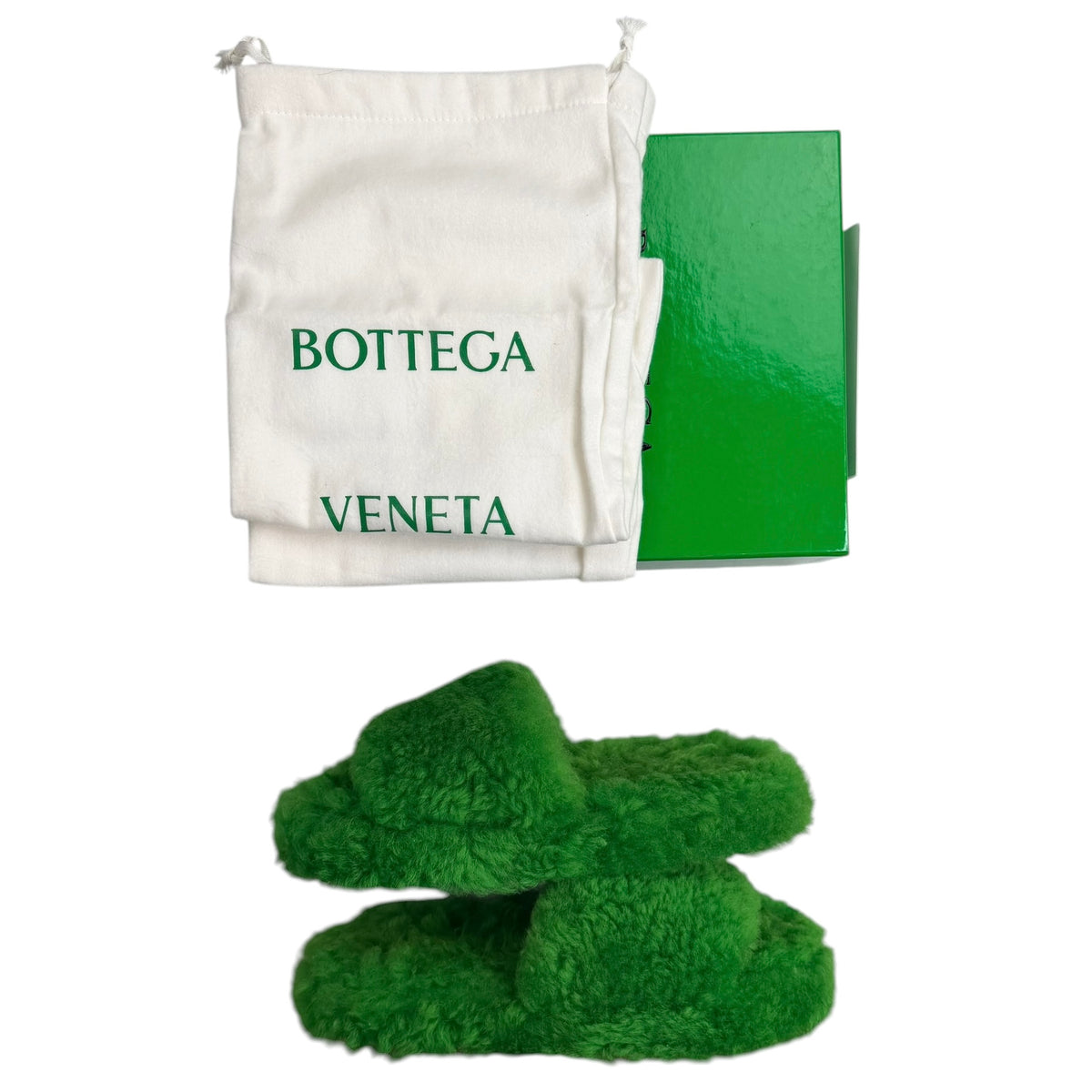 (W) Bottega Veneta Resort Teddy Slippers Green