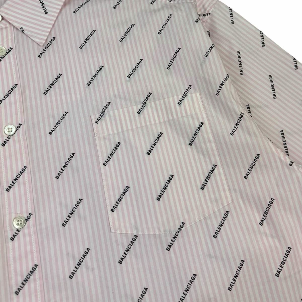 Balenciaga Logo Print Button Up Shirt Pink & White
