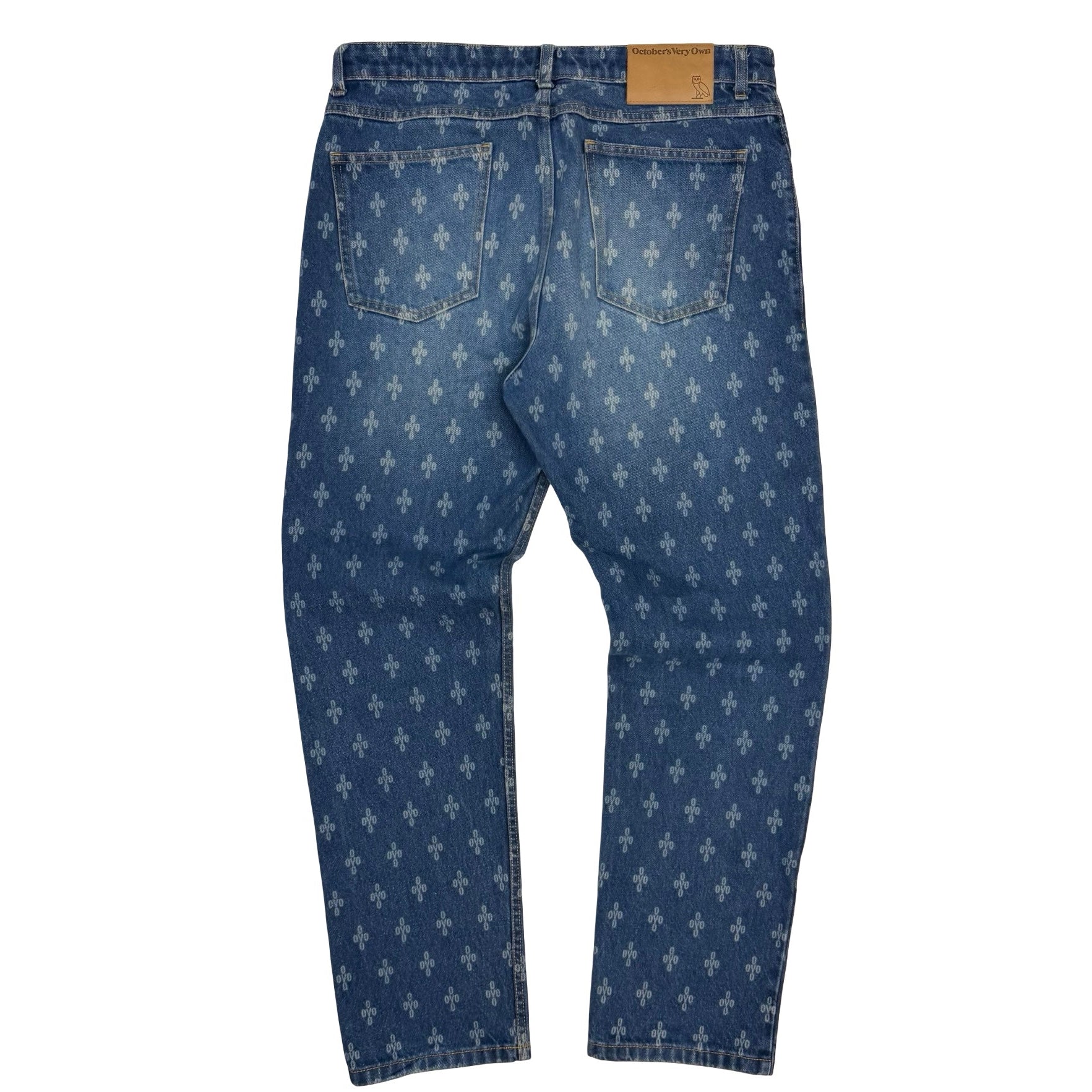 OVO Monogram Laser Etched Relax Fit Denim Jeans Blue