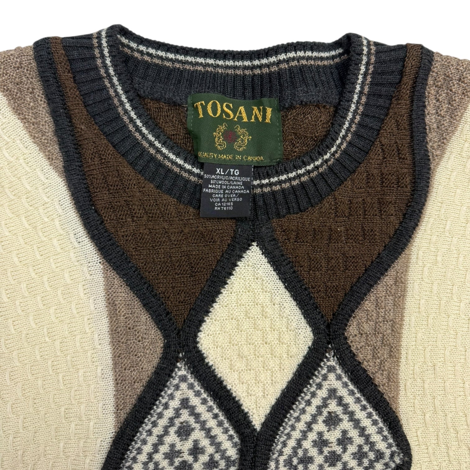 Vintage Tosani 3D Knit Argyle Sweater Tan/Brown
