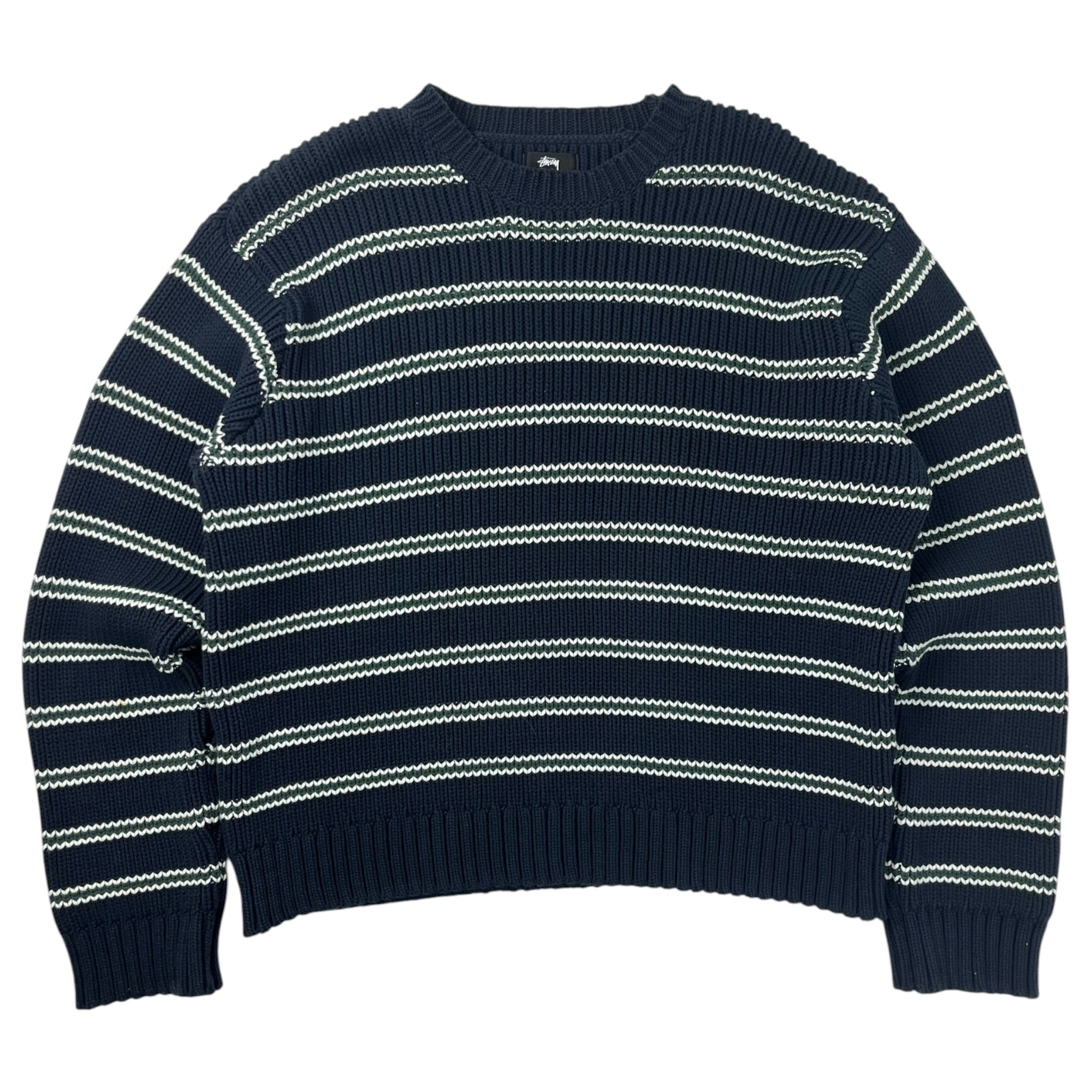 【archive】old Stussy Stripe Spring-knit Stussy Stripe Knit Crew Sweater Navy/White