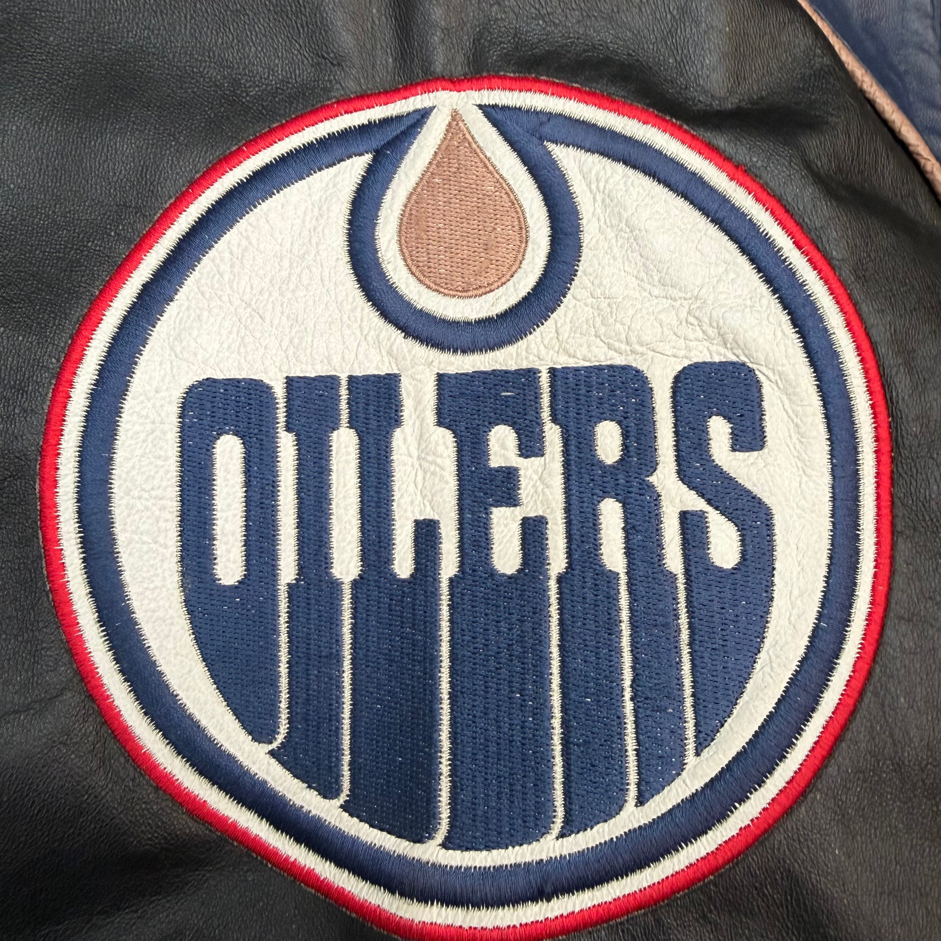 Vintage Edmonton Oilers Leather Jacket Black/Navy