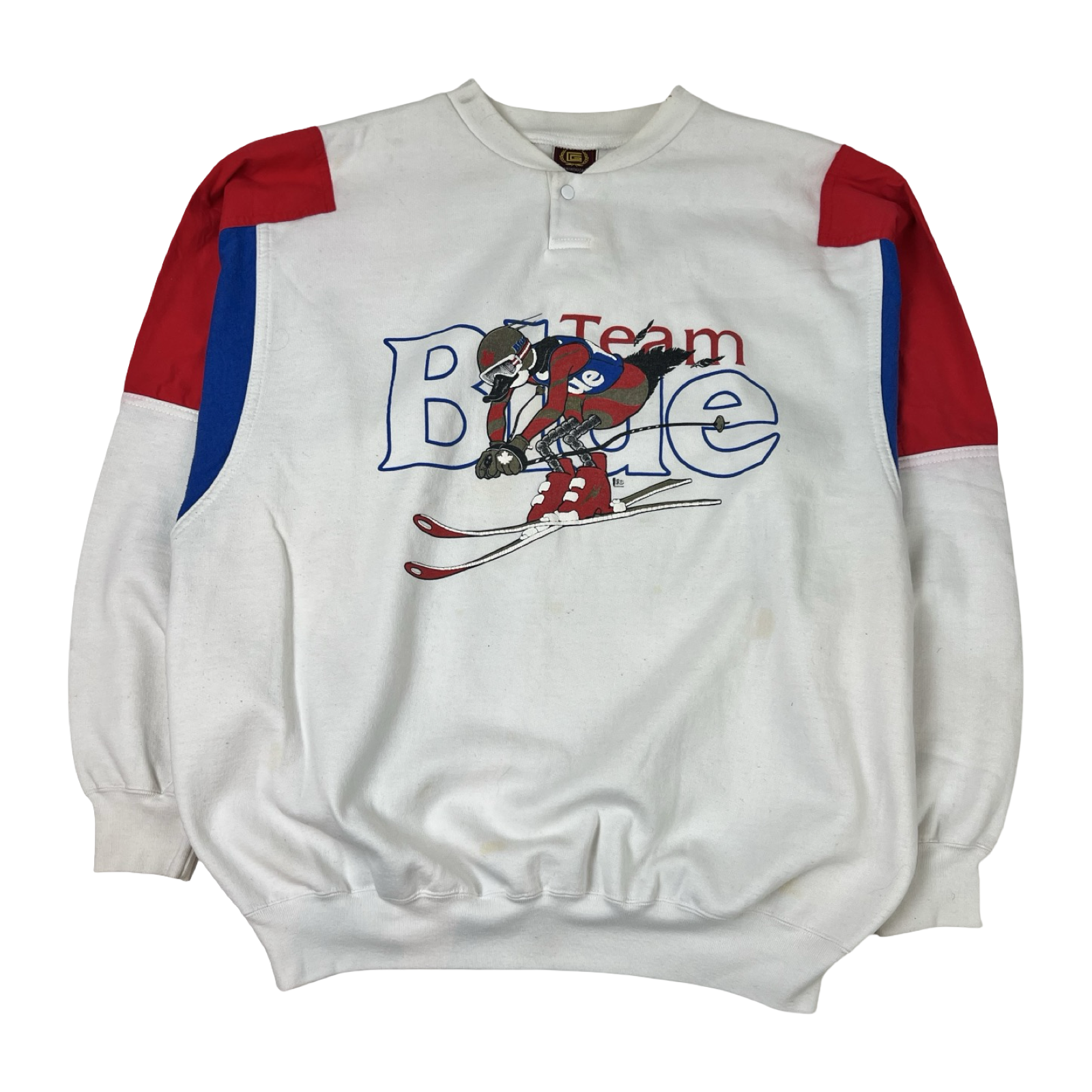 Vintage Skiing Team Blue Contrast Color-Blocked Crewneck
