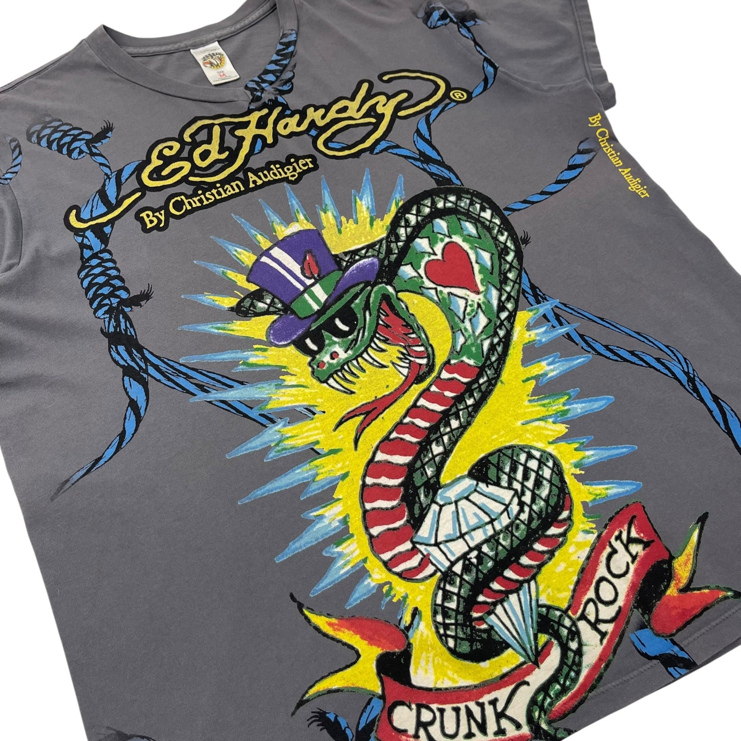 Vintage Y2K Christian Audigier Ed Hardy Rope T-Shirt Grey