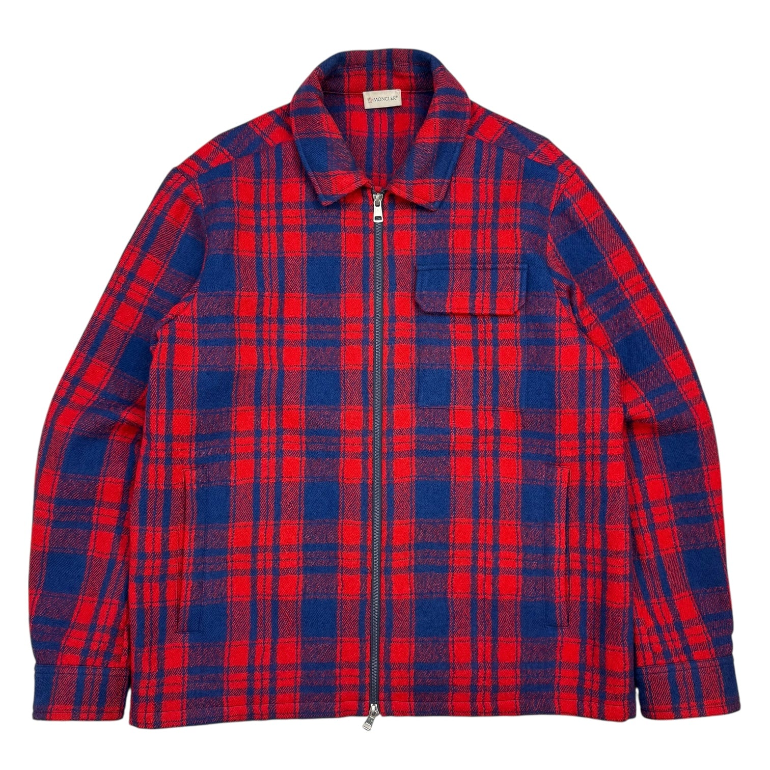 Moncler Plaid Wool Down Zip Jacket Red/Blue