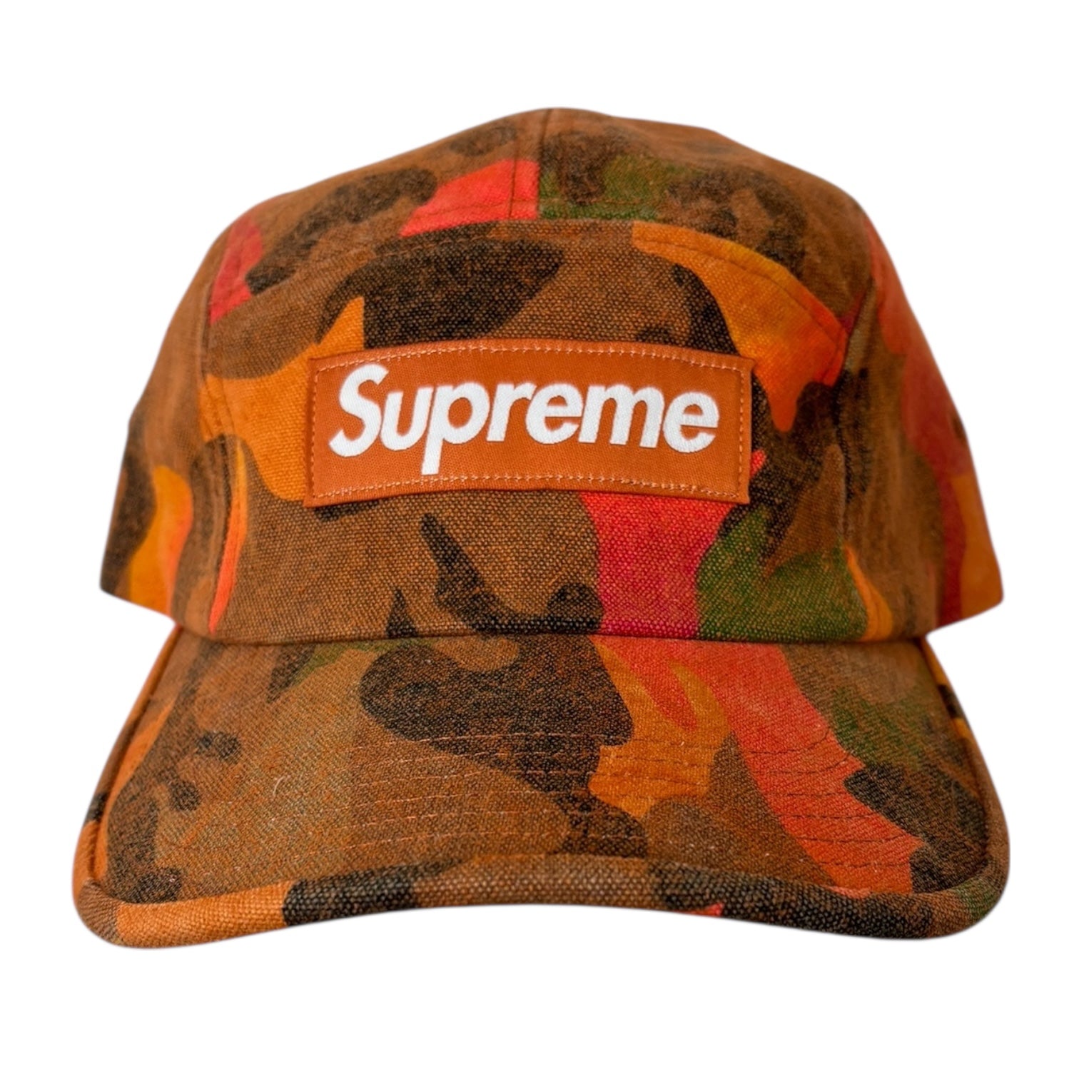 Supreme SS24 Washed Canvas Camp StrapBack Hat Orange Camo