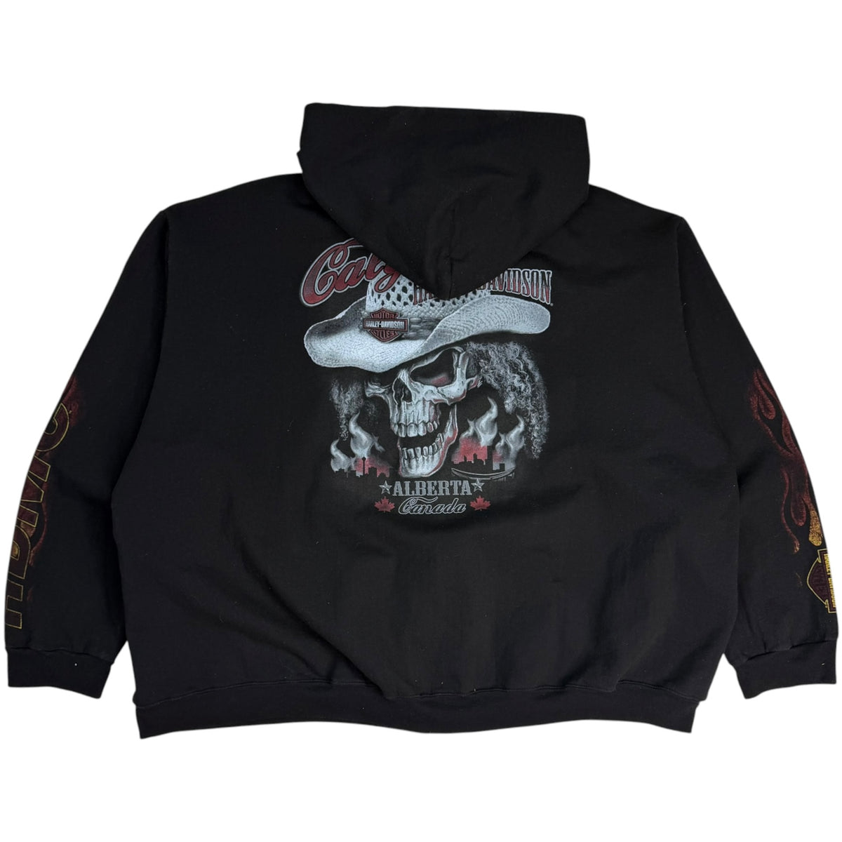 Harley Davidson Calgary Flame Skull Zip Up Hoodie Black