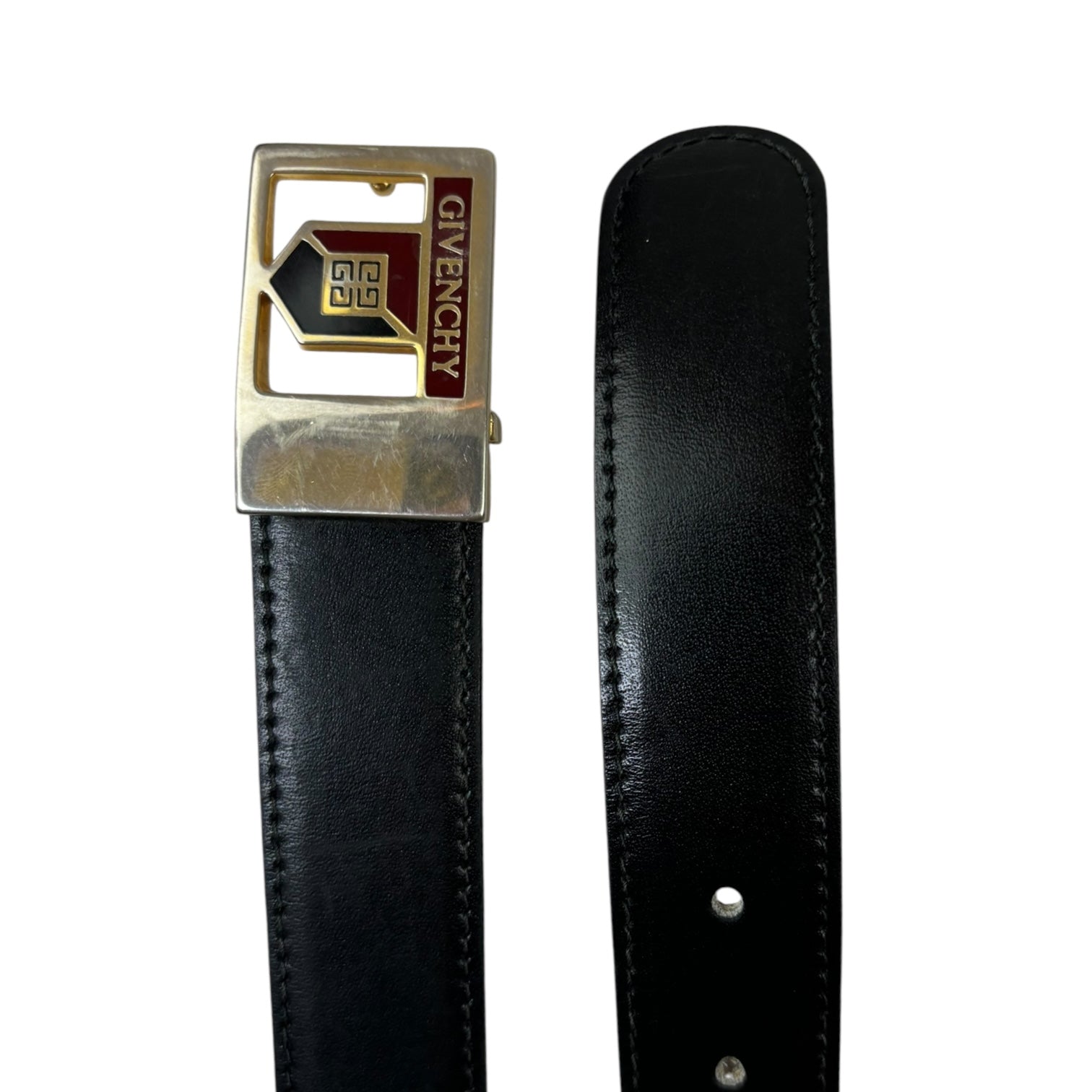 Vintage Givenchy Crest Leather Belt Black/Gold