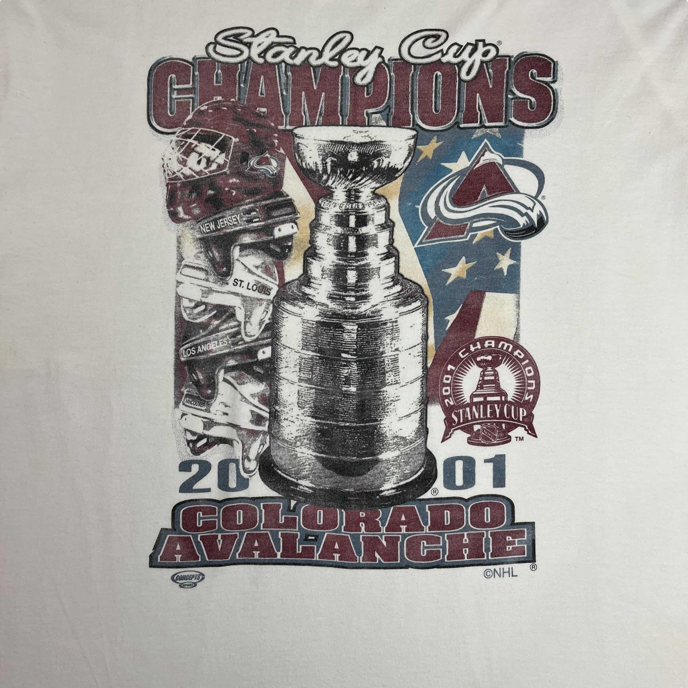 2001 Colorado Avalanche Stanley Cup Champions Tee White