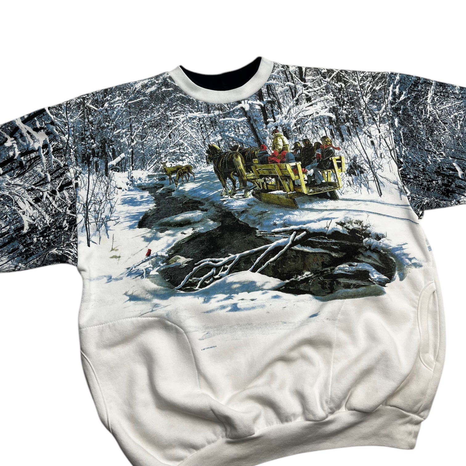 Vintage Snowy Sleigh Scene Crew Neck