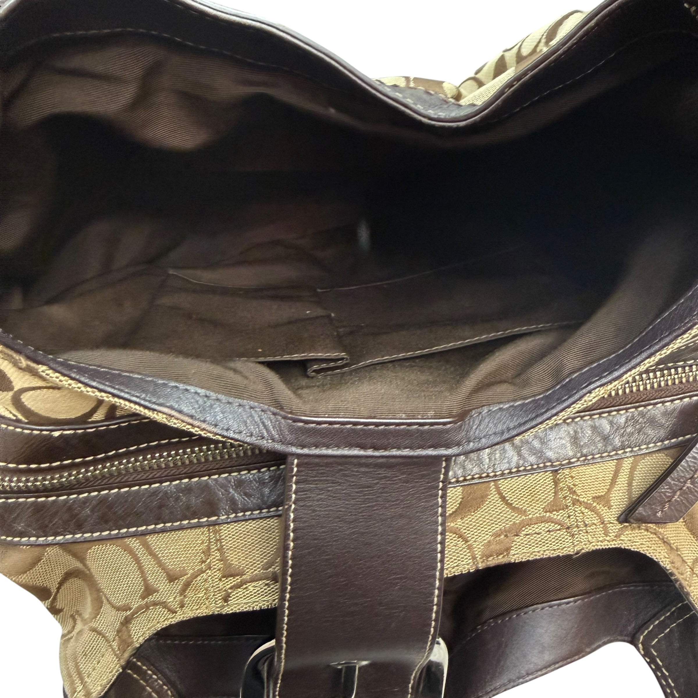 (W) Vintage Coach Soho Lynn Signature Hobo Bag Tan And Brown