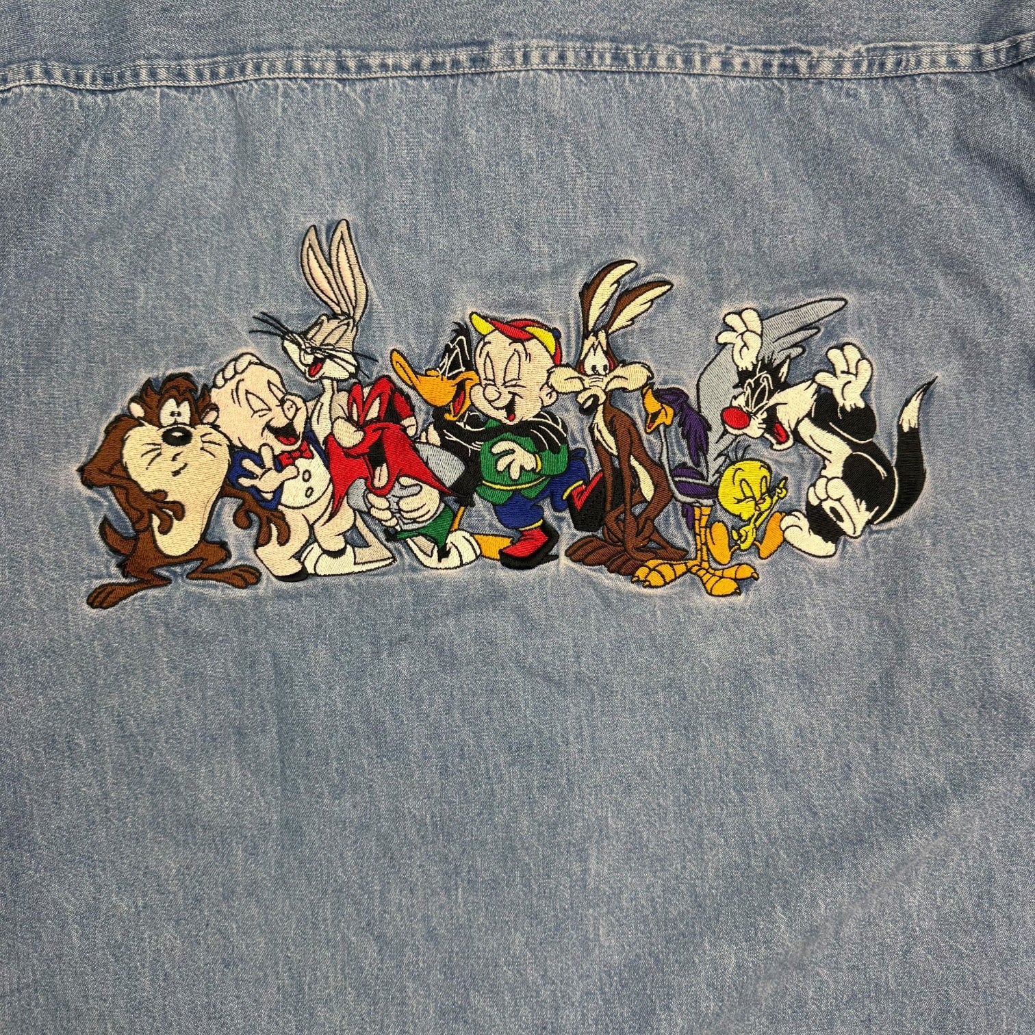 1993 Looney Tunes Denim Button Up Shirt Light Blue