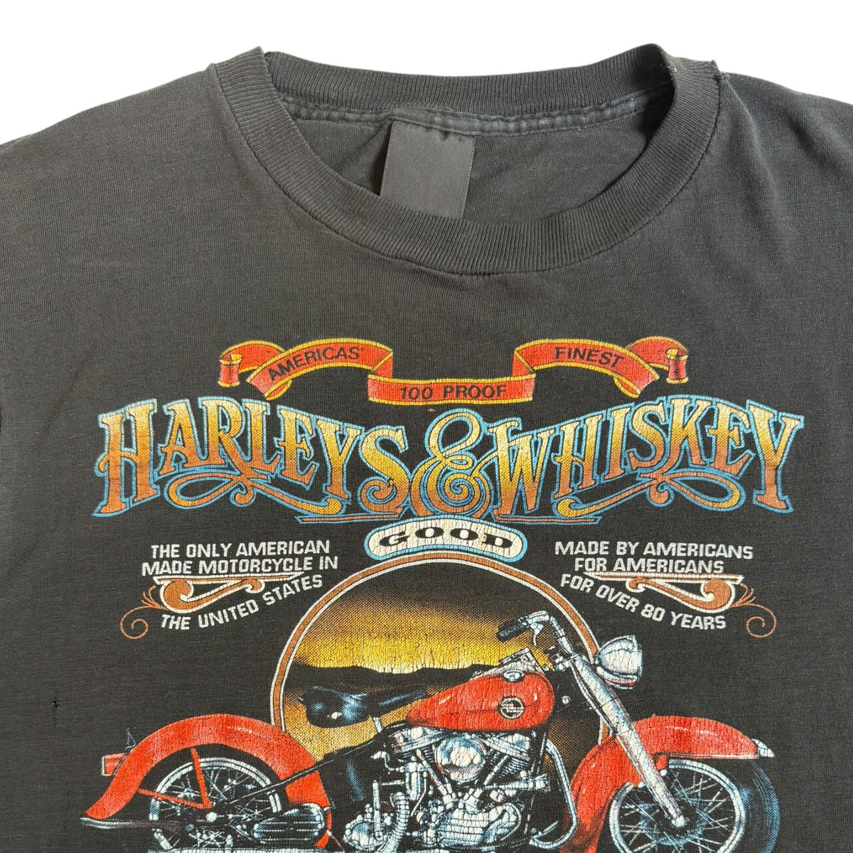 Vintage Harley & Whiskey 3D Emblem T-Shirt Black