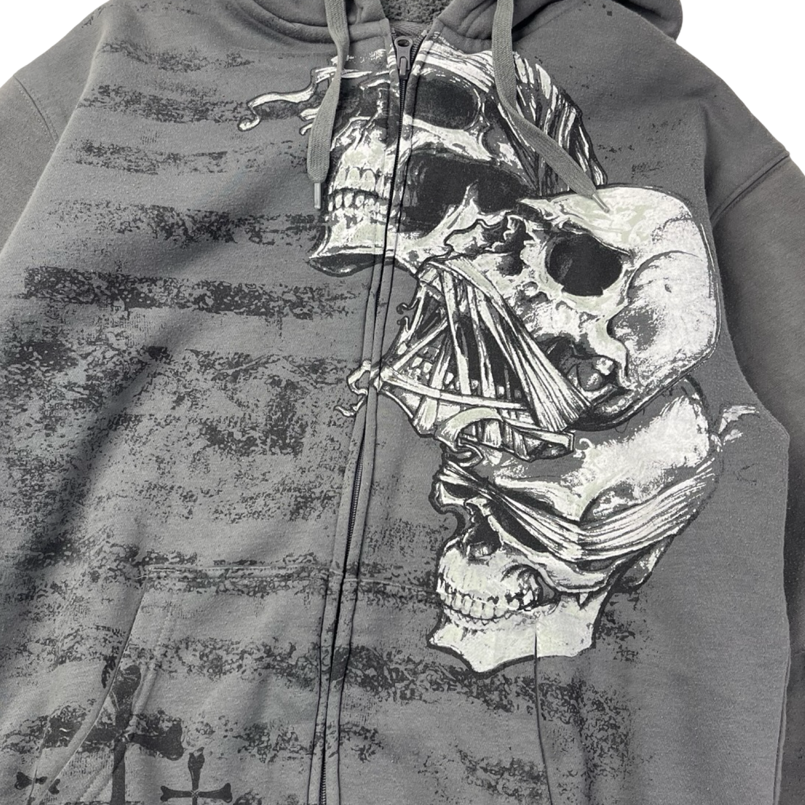 Vintage Y2K MMA Elite 3 Skulls Sherpa Hoodie