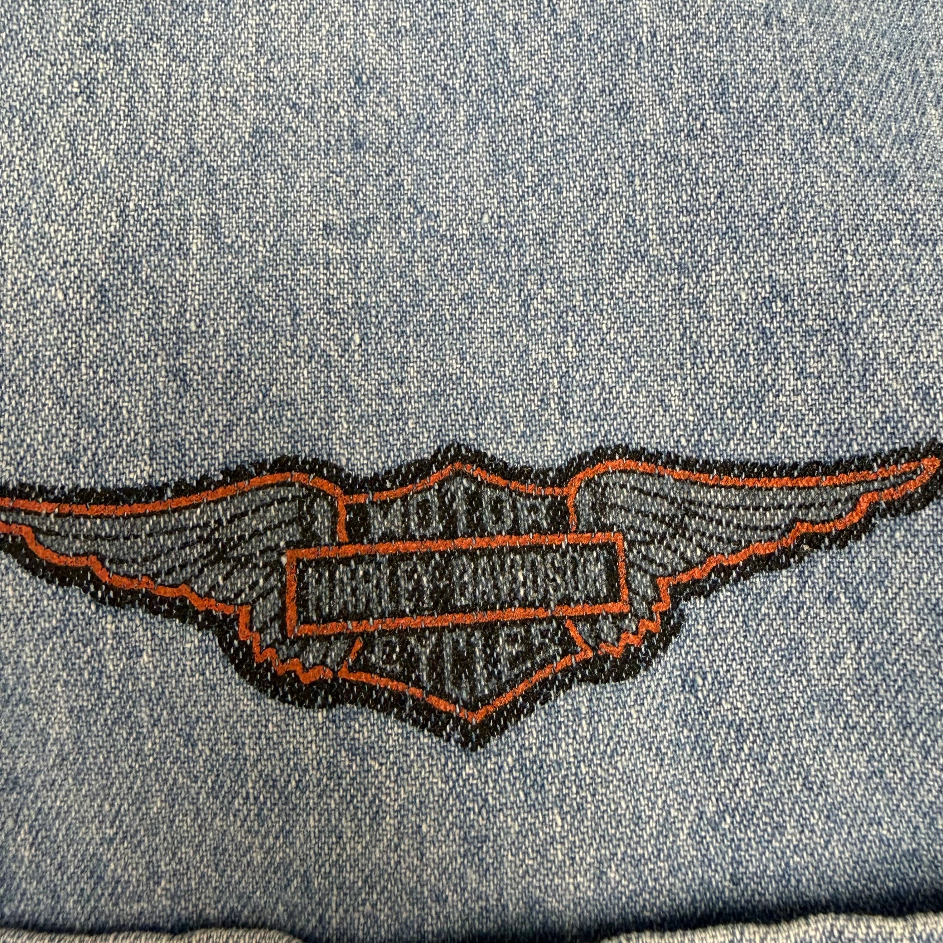 Vintage Harley Davidson Denim Button Up Shirt Blue