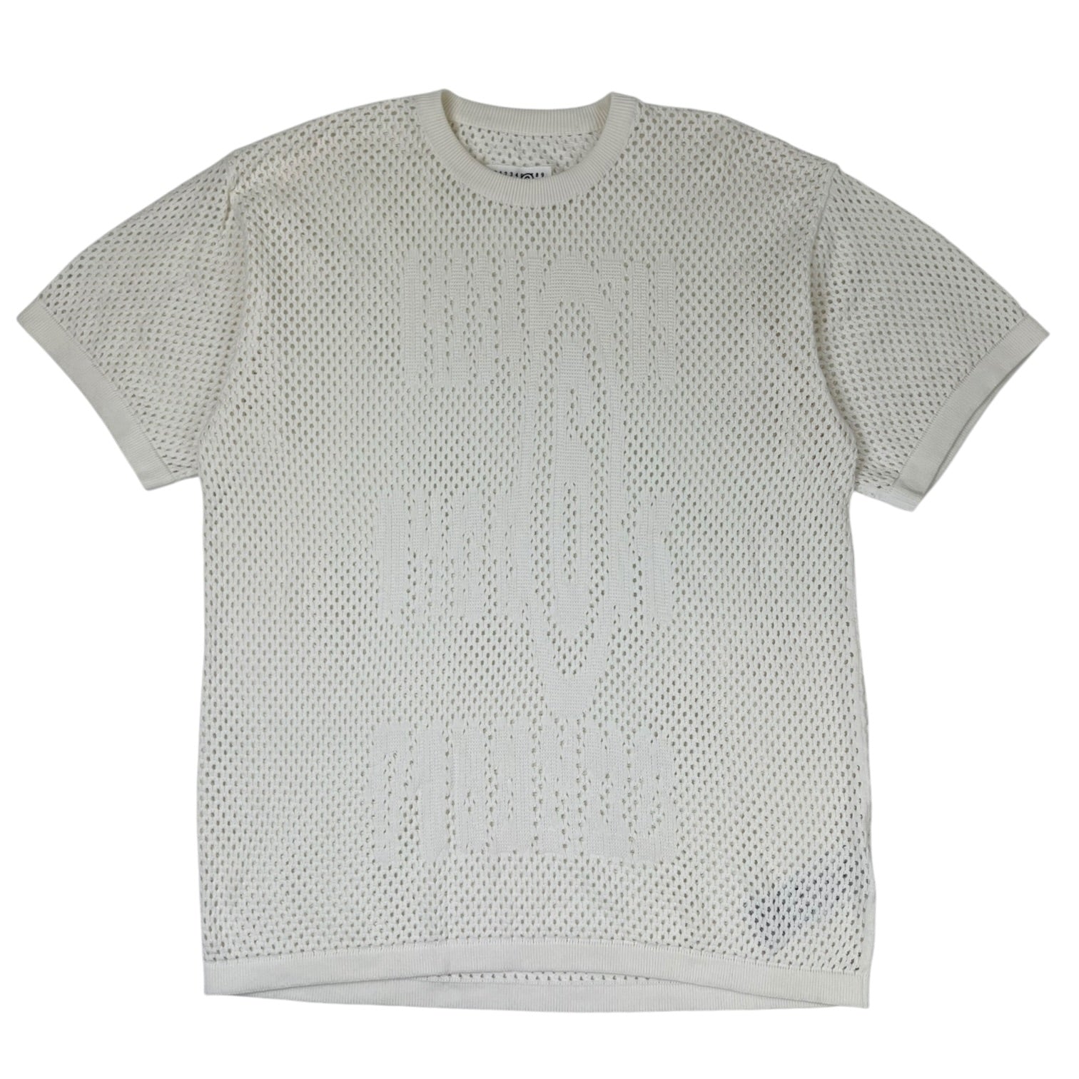 MM6 Maison Margiela Intarsia-Knit Cotton T-Shirt Cream
