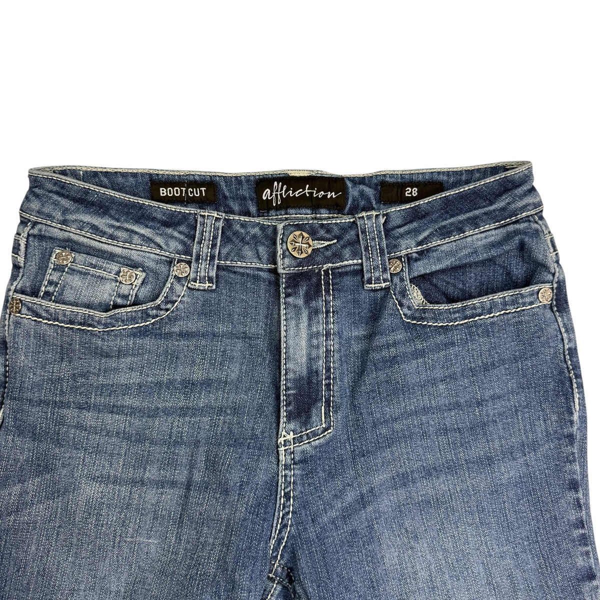 (W) Vintage Y2K Affliction Bootcut Denim Pants Medium Wash