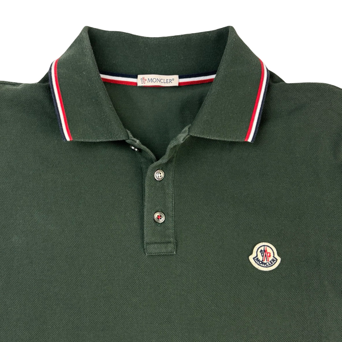 Moncler Logo Patch Tricolour Polo-Shirt Olive