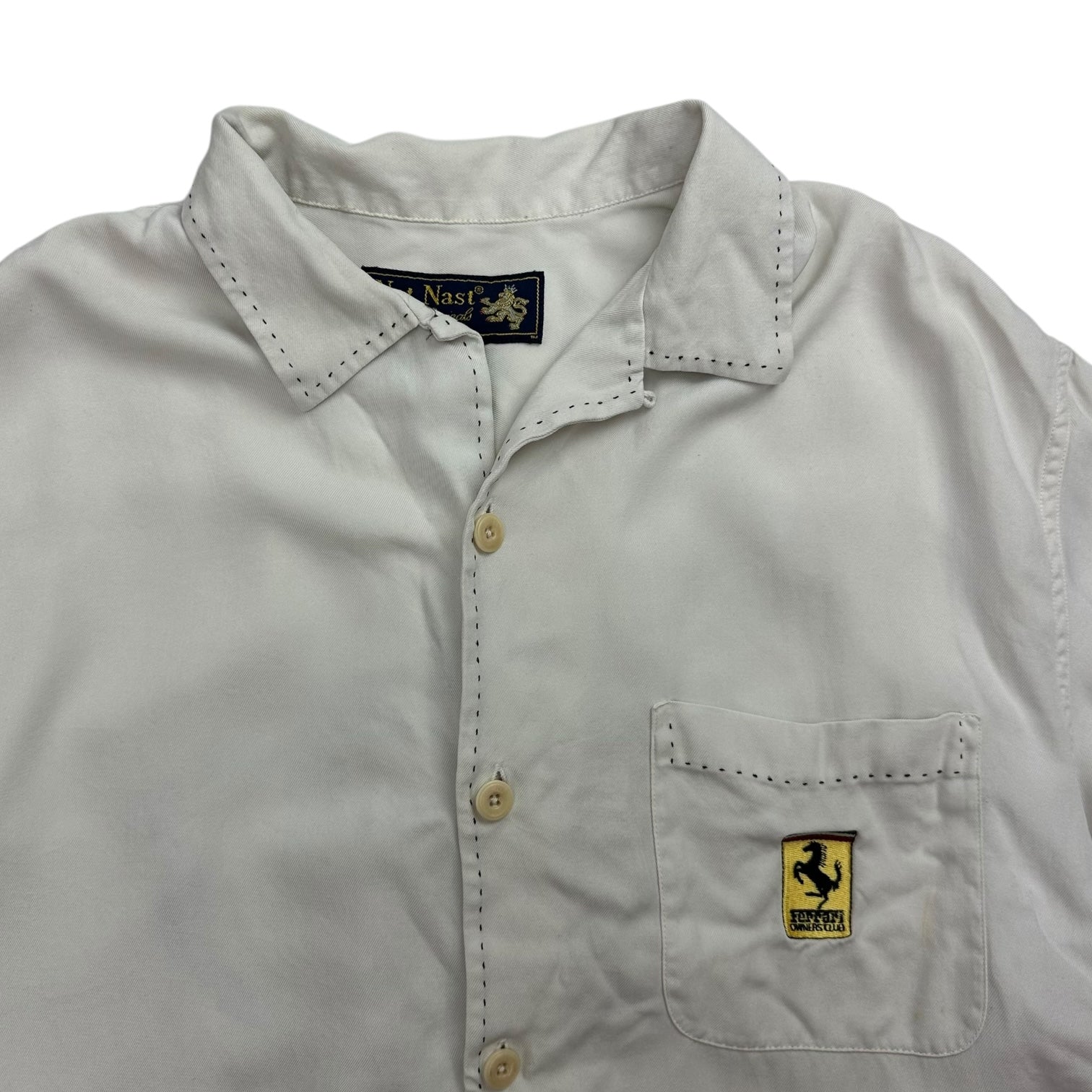 Vintage Ferrari Owners Club Silk Button Up White