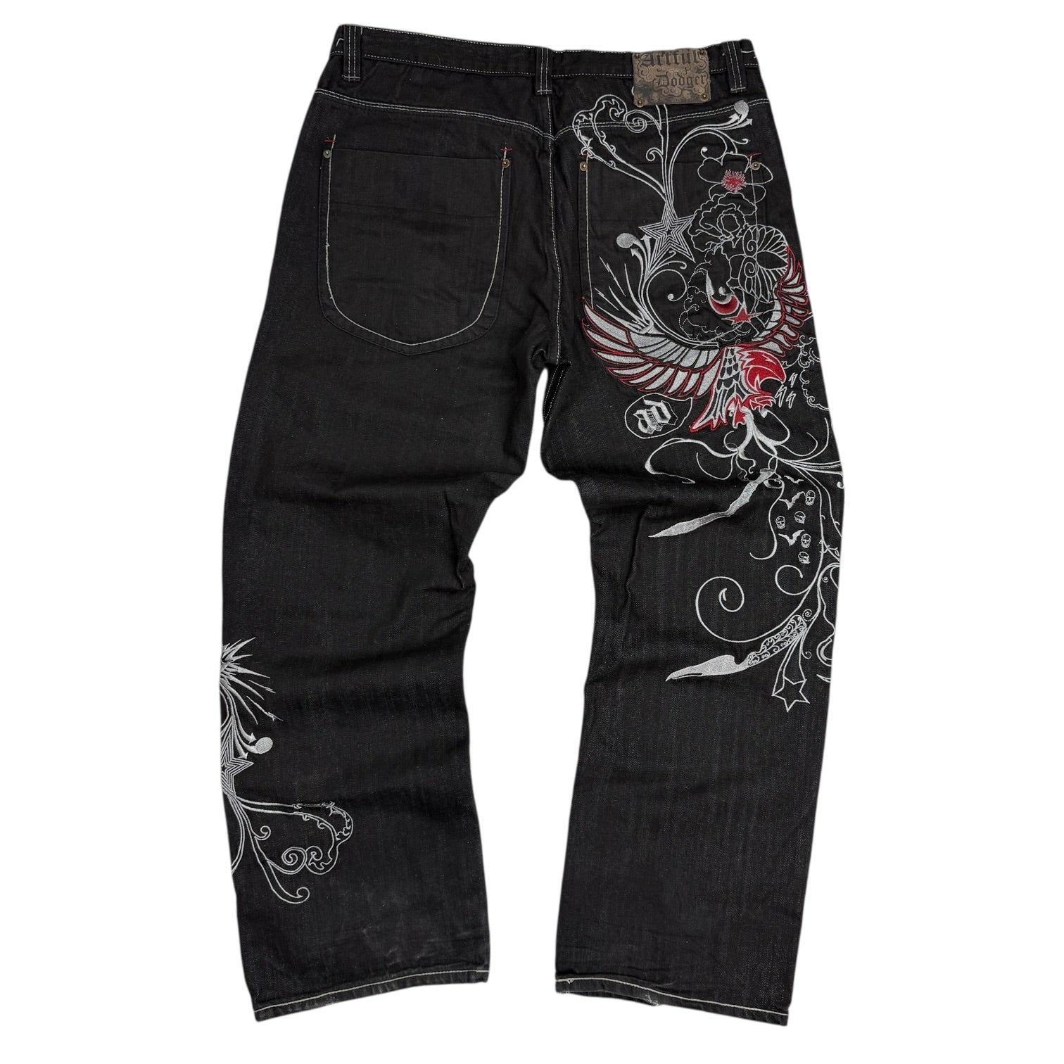 Vintage Y2K Artful Dodge Embroidered Denim Pants Dark Wash