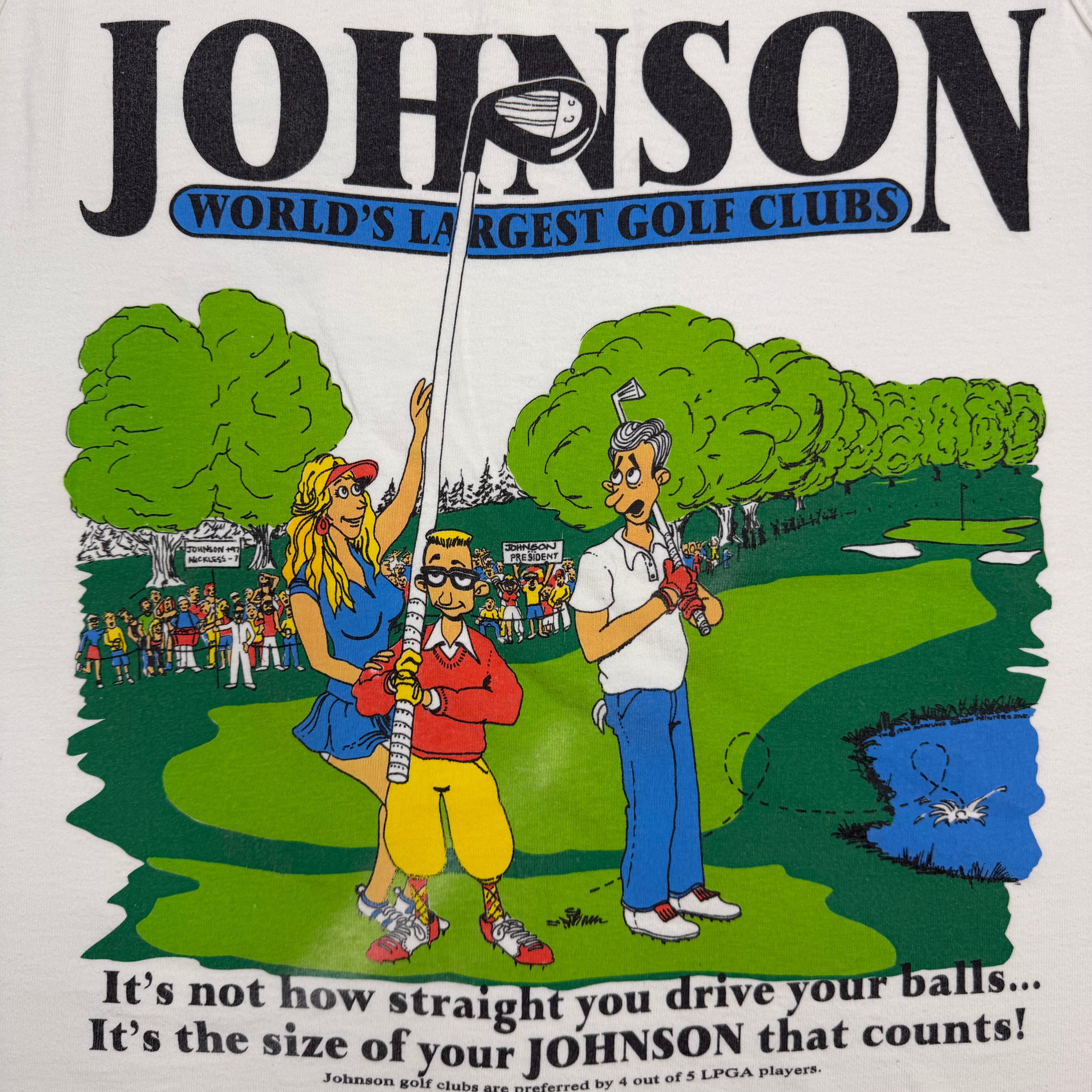 Vintage Johnson Worlds Largest Golf Clubs Tank Top White