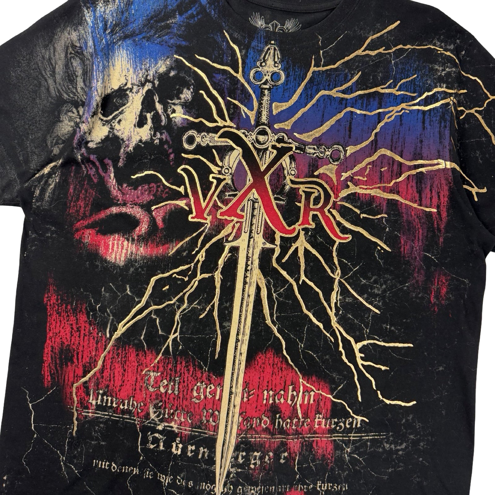Vintage Y2K Xzavier Lightning Skull T-Shirt Black