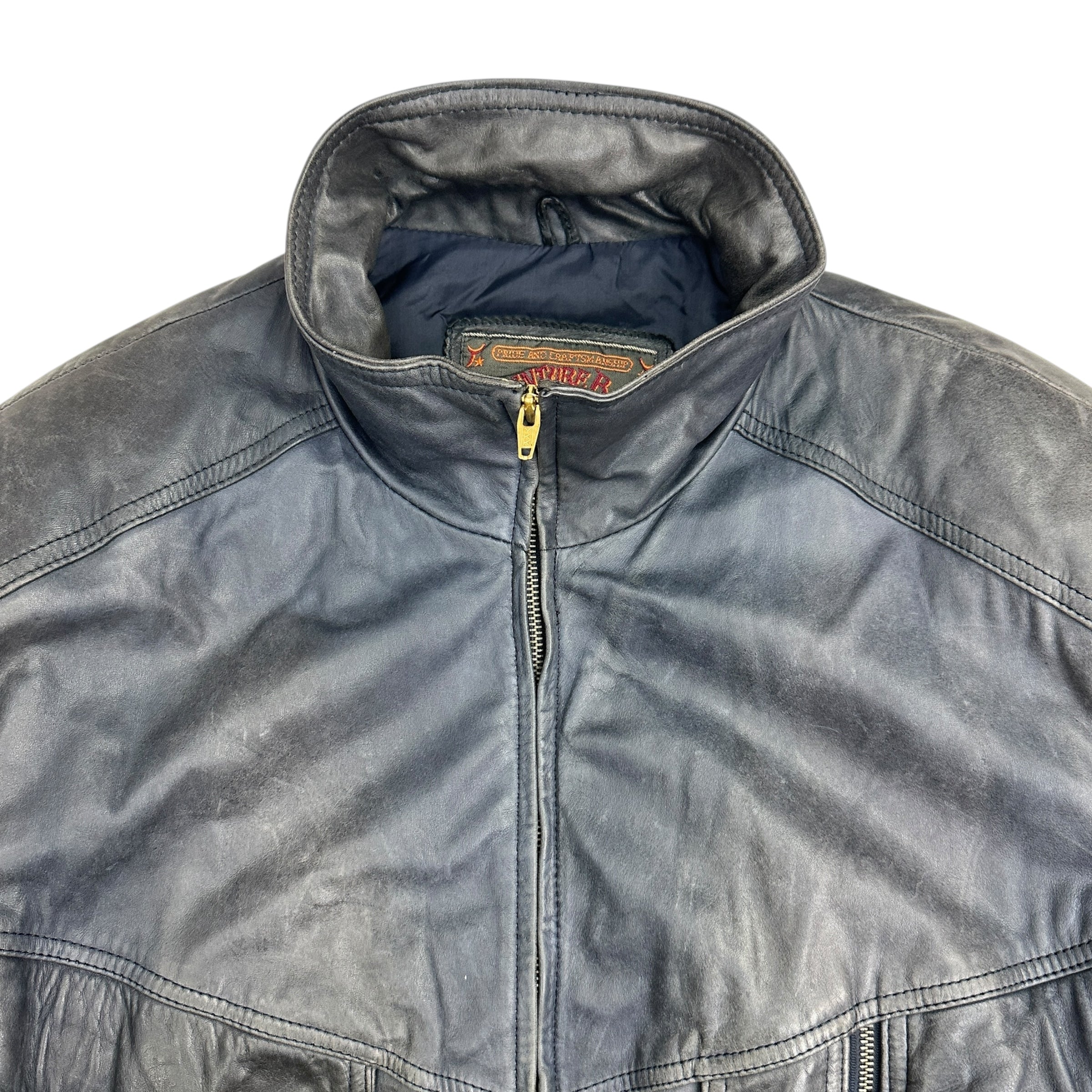 Vintage Adventure Bound Leather Bomber Wash Blue