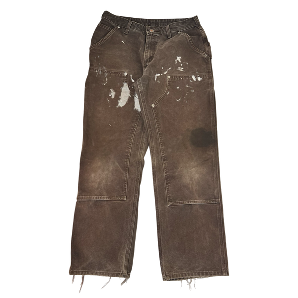 (W) Vintage Carhartt Distressed Double-Knee Canvas Work Pants Brown