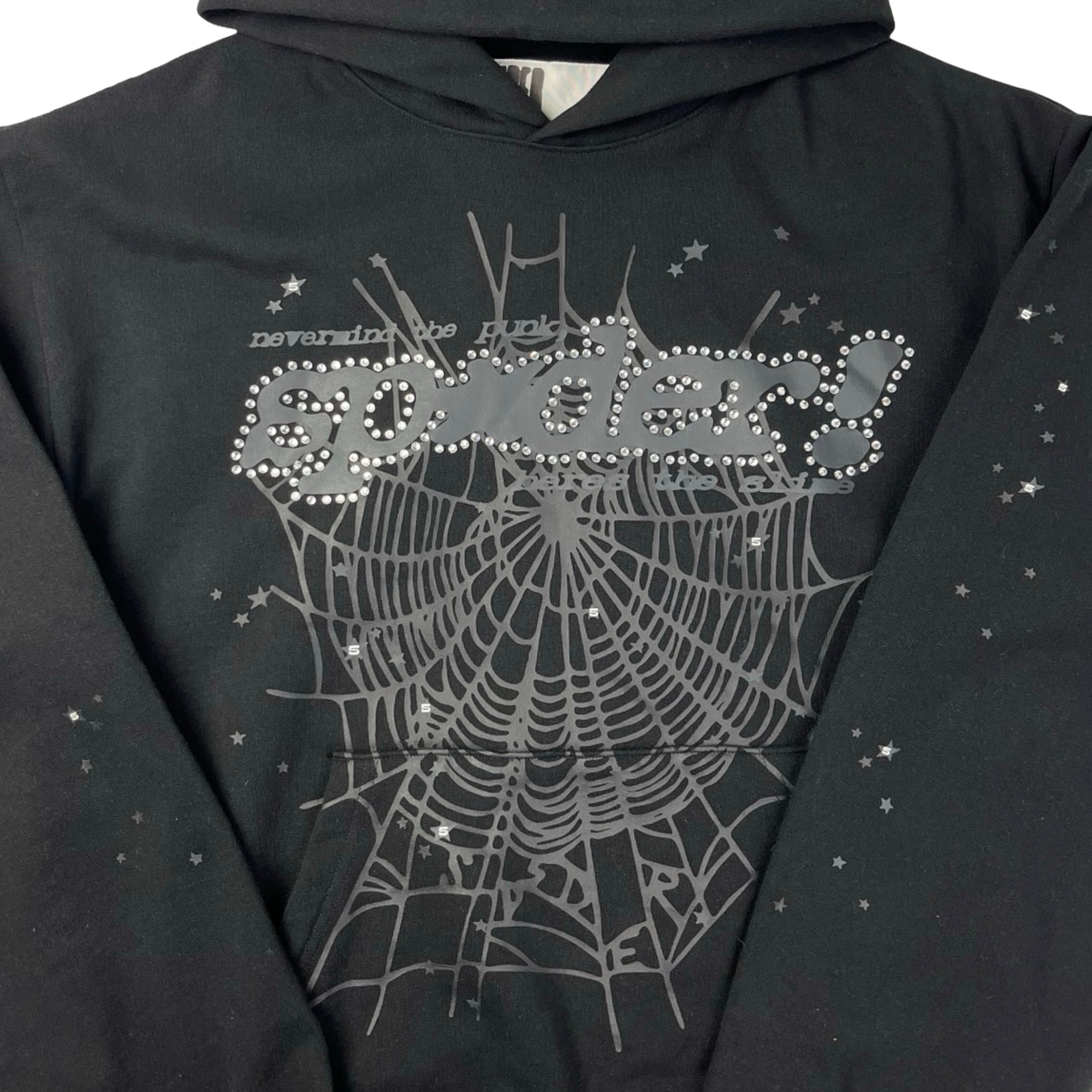 Sp5der Rhinestone Punk V2 Hoodie Black