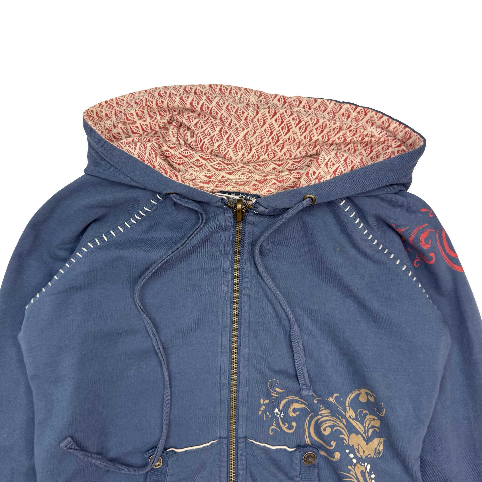(W) Vintage Y2K Billabong Pattern Lined Zip Up Sweater Blue