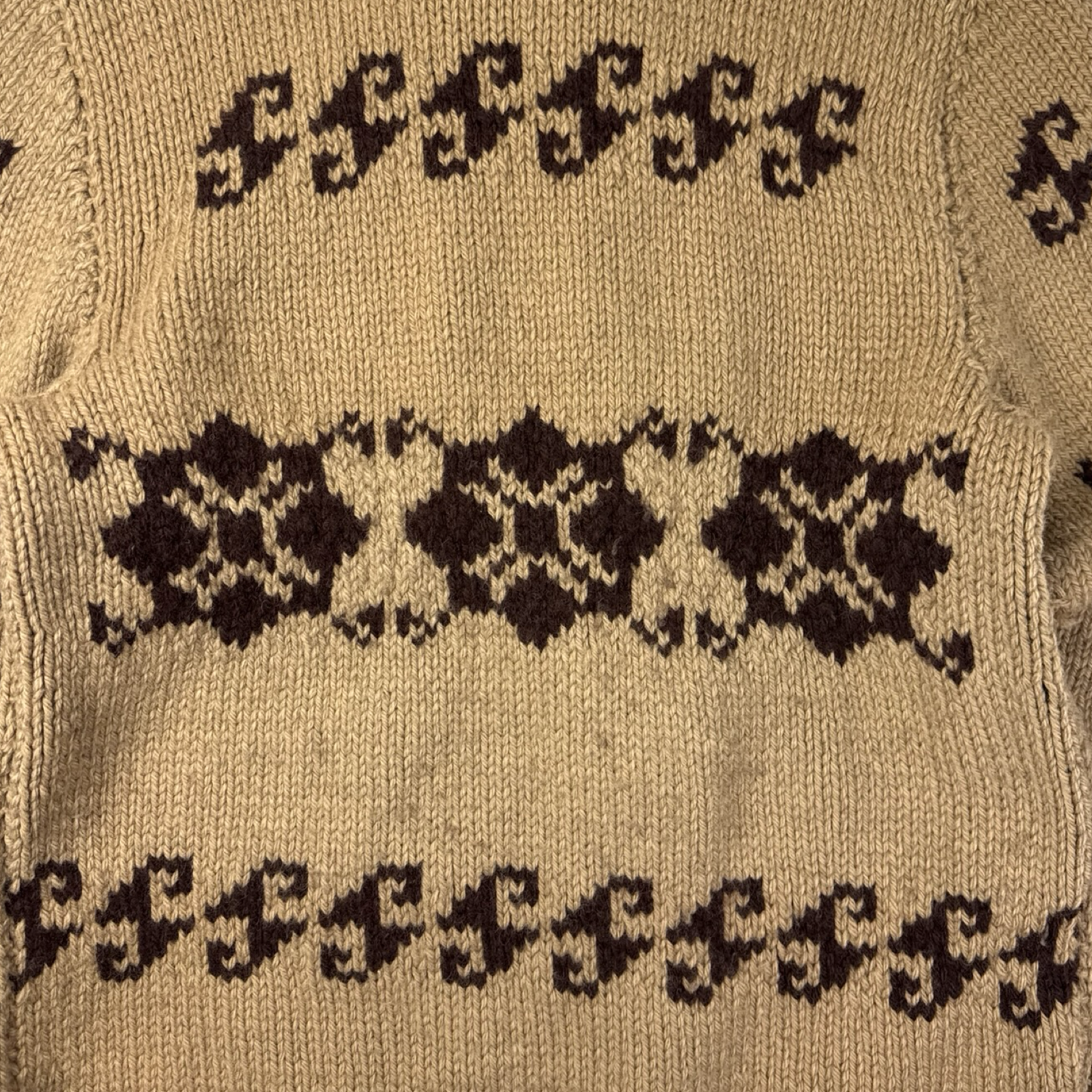 Vintage Cowichan Knit Zip Up Jacket Brown/Tan