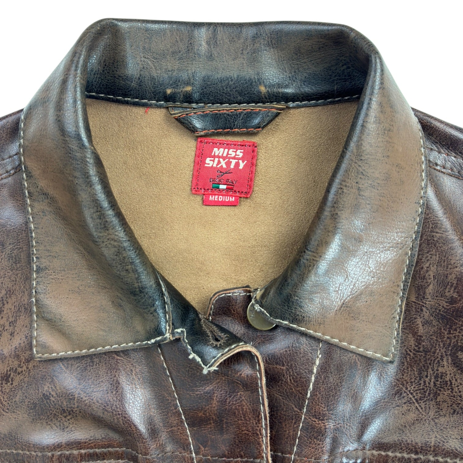 (W) Vintage Y2K Miss Sixty Leather Jacket Brown