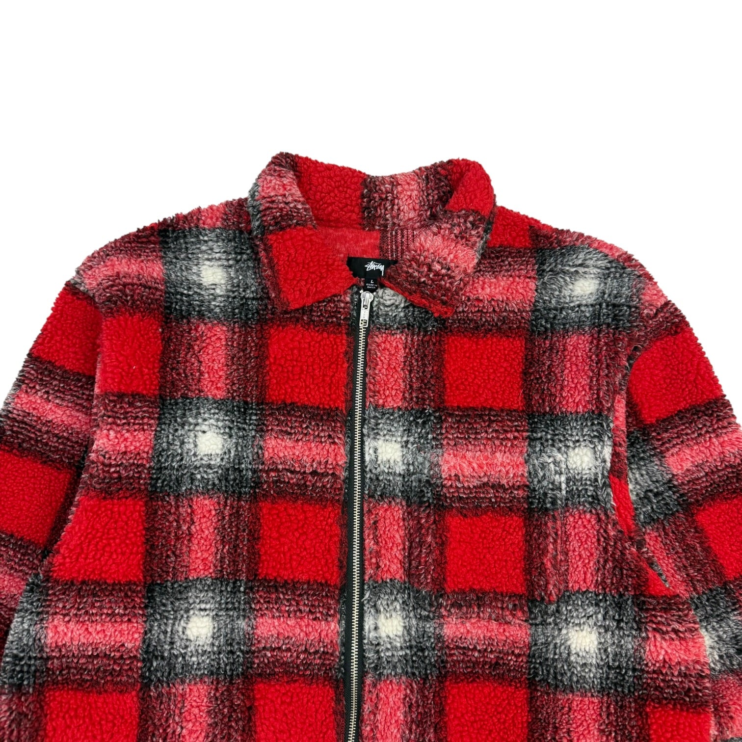 Stussy Shadow Plaid Sherpa Jacket Red