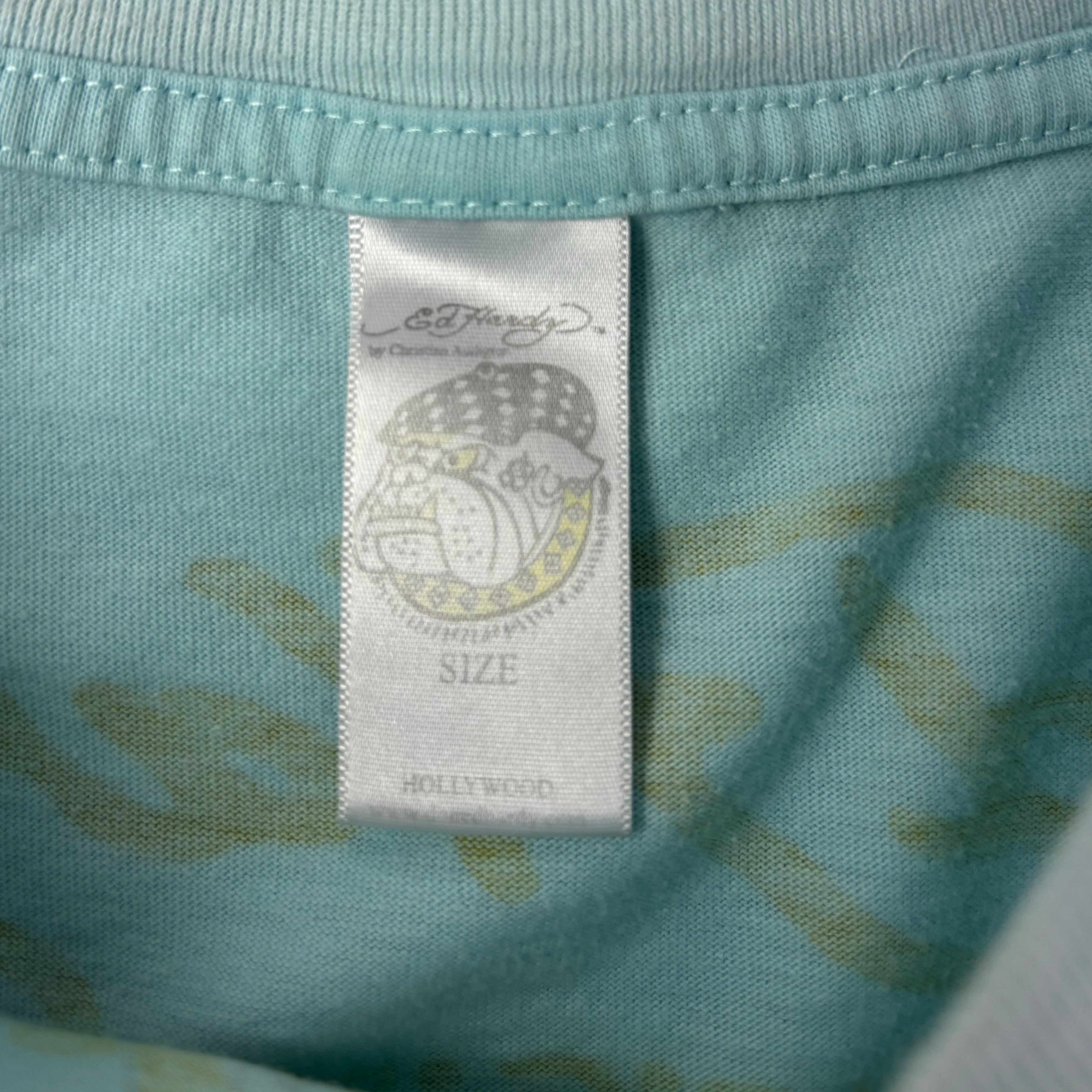 Y2K Ed Hardy Mermaid Rhinestone T-Shirt Blue Aqua