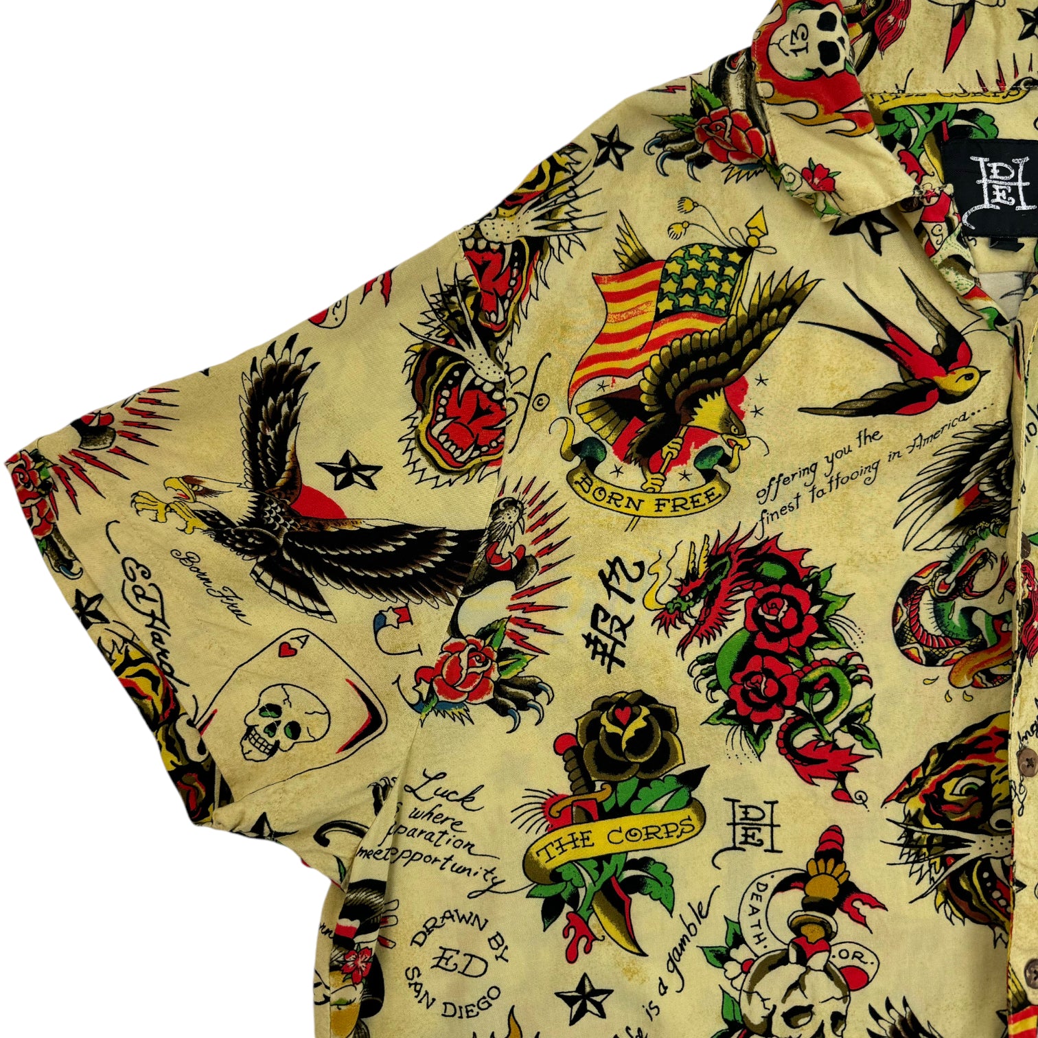 Ed Hardy All Over Print Rayon Button Up Shirt