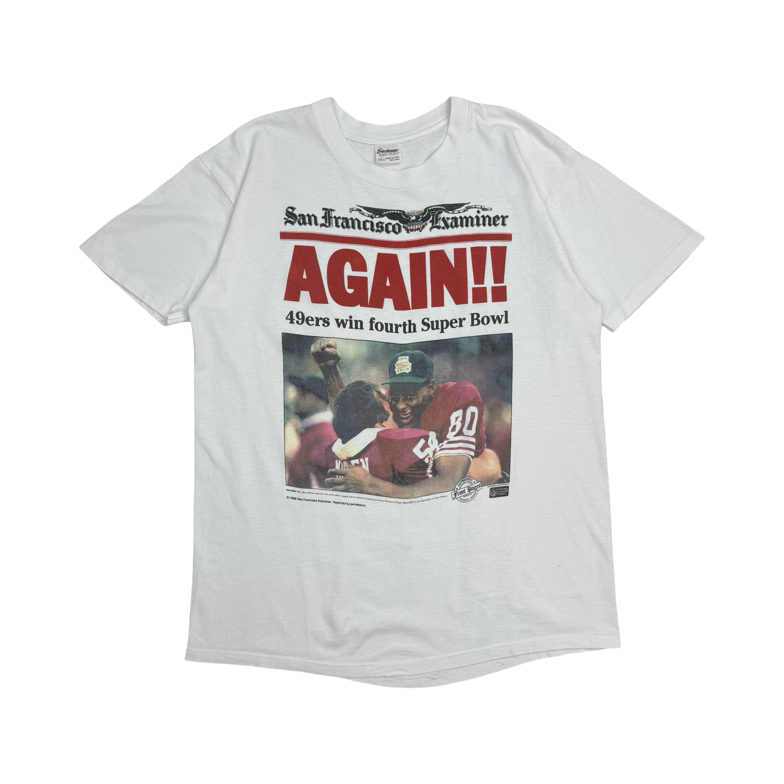 1990 San Francisco 49ers Super Bowl Champs Newpaper Tee White