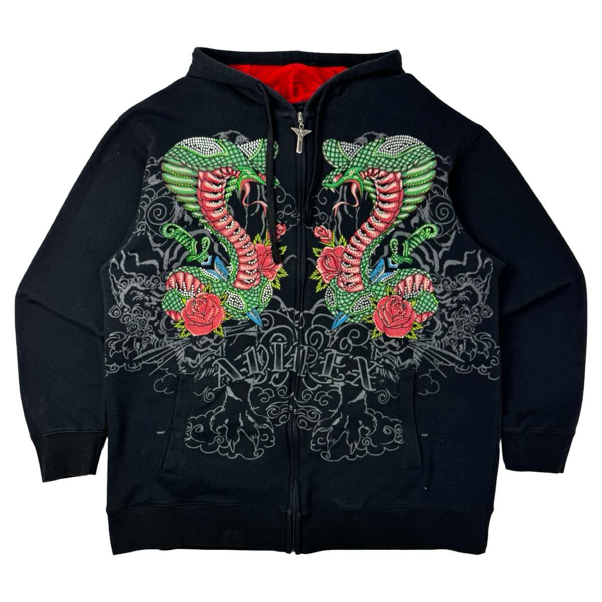 Vintage Y2K Avirex Twin Snakes Rhinestone Zip Up Hoodie