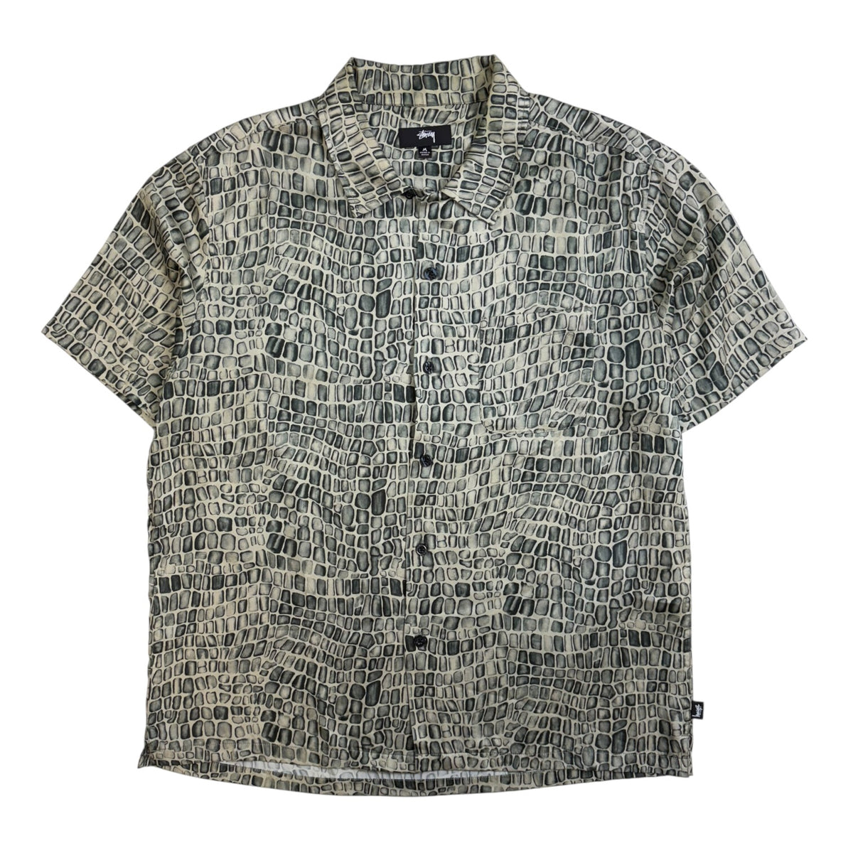 Stussy Croc Pattern Silk Button-Up Shirt Grey/Cream