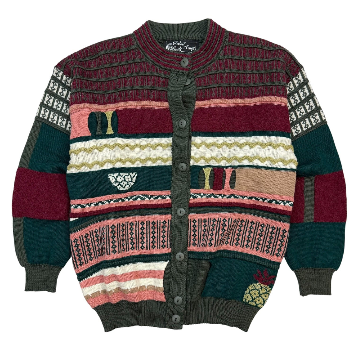 Vintage Oskar Hang Knit Cardigan Red/Pink/Green