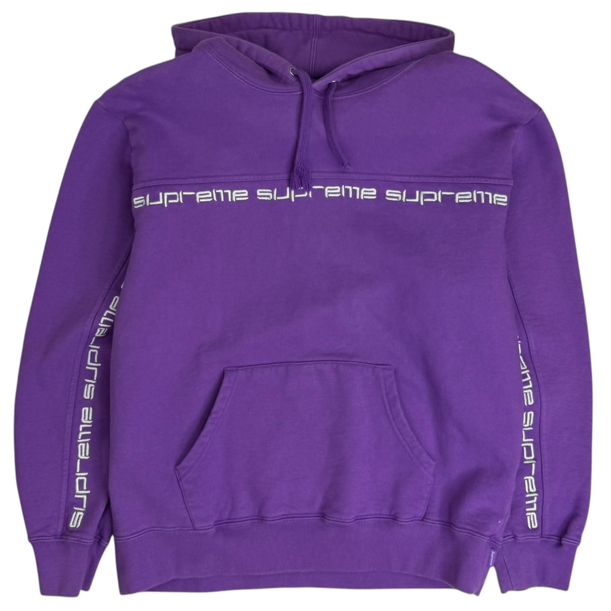 FW18 Supreme Text Stripe Hooded Sweatshirt Purple