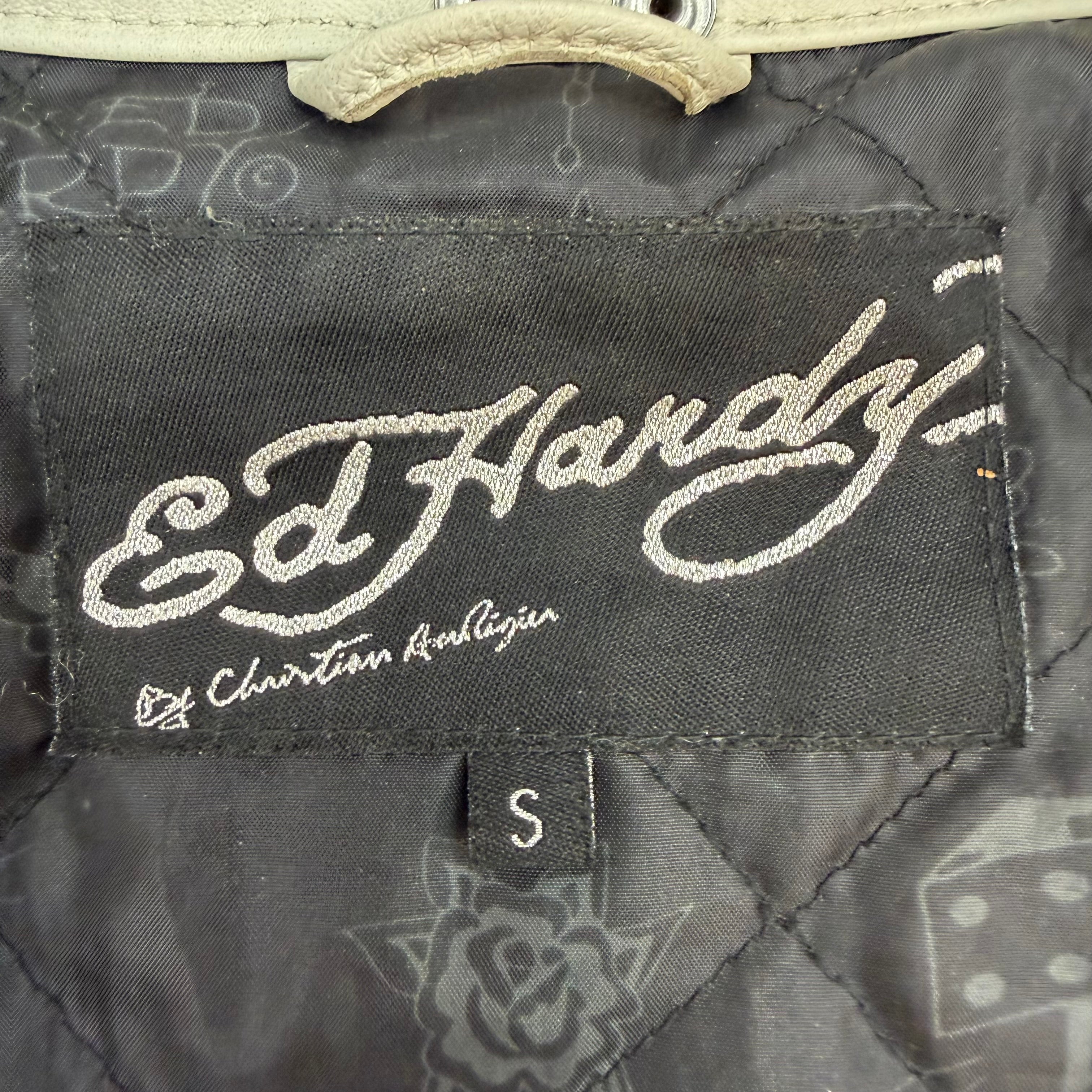 (W) Vintage Ed Hardy “Live to Ride”Leather Motorcycle Jacket Black