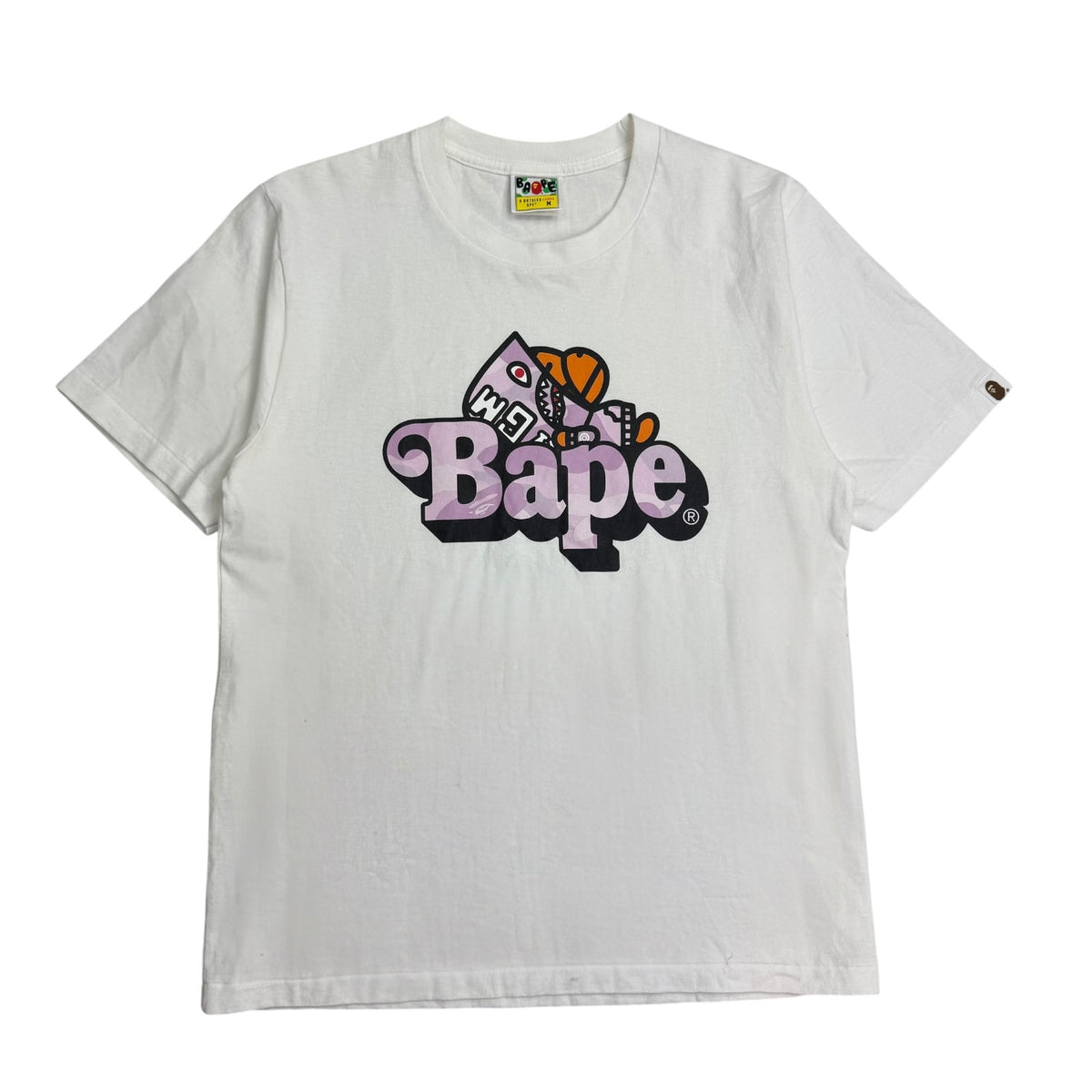 (W) A Bathing Ape Pastel Color Camo Shark Milo on Bape Tee White