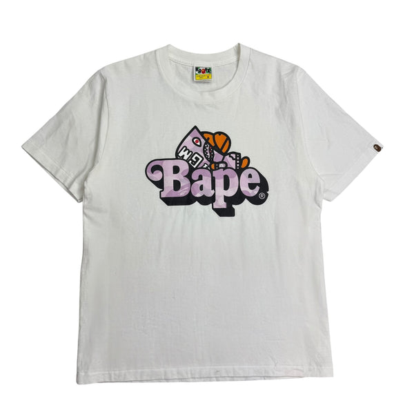 (W) A Bathing Ape Pastel Color Camo Shark Milo on Bape Tee White